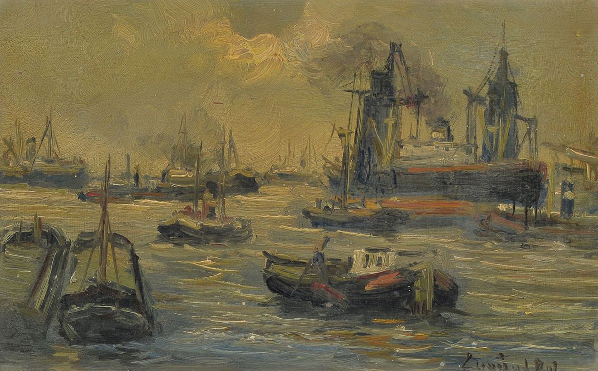 Louis van der Pol, 1896 Amsterdam-1982 Abconte, Hafenansicht, Öl/Holz, rechts unten signiert, ca.