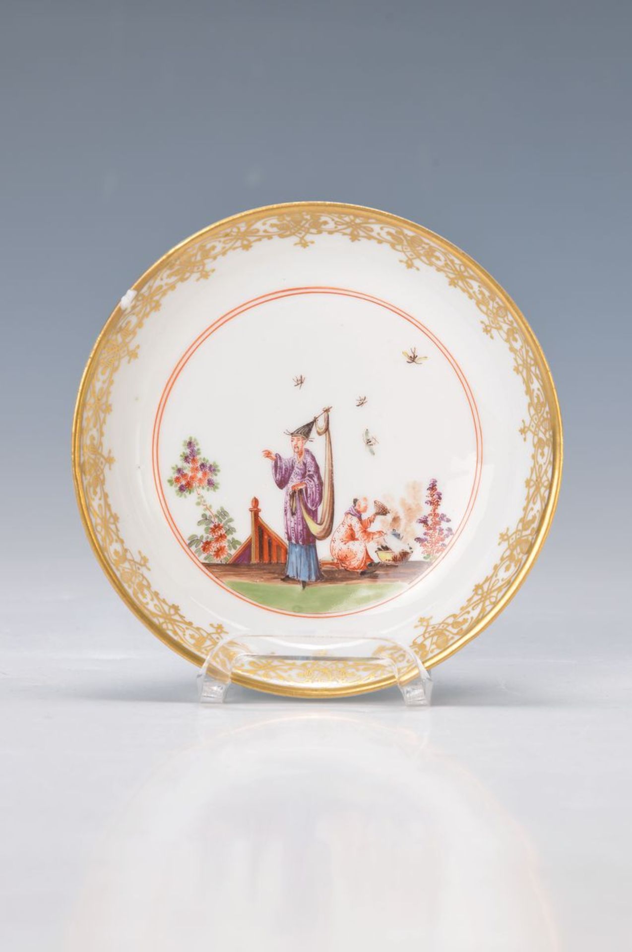 Schälchen, Meissen, um 1728-30, Johann Gregorius Höroldt, sehr feine Miniaturmalerei, im Vordergrund