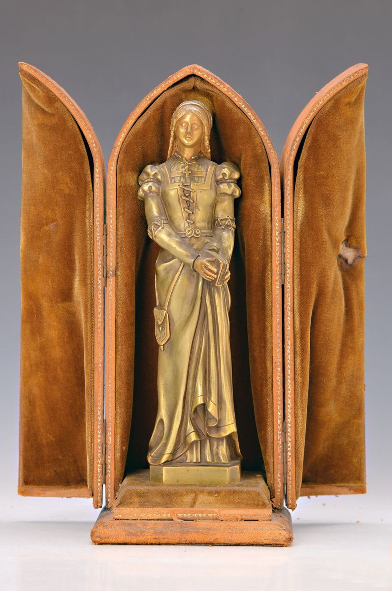 Alexandre Vibert, 1847-1909, Skulptur Repentante, Bronze, in aufklappbarem Lederschrein,