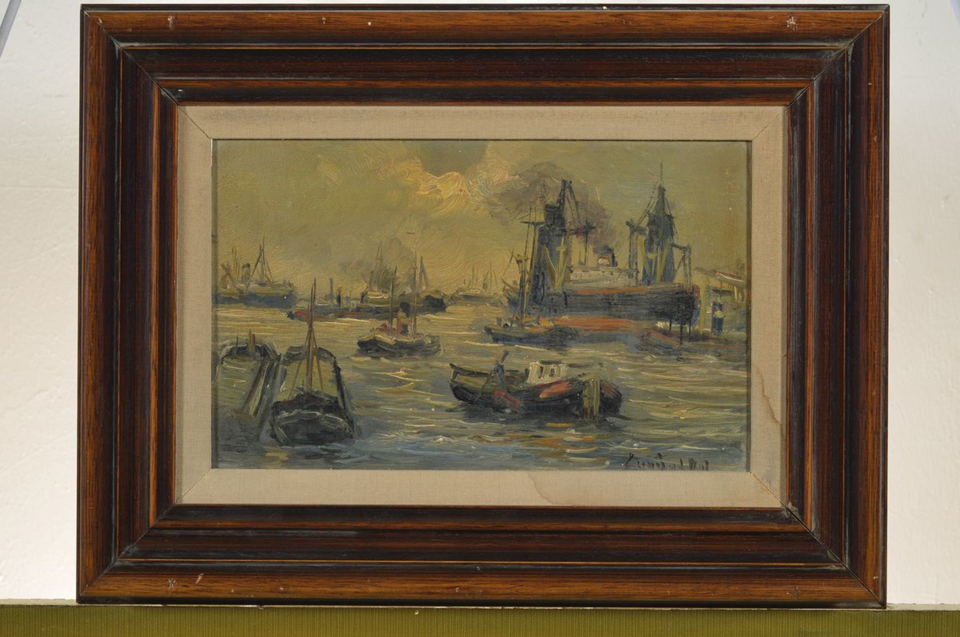Louis van der Pol, 1896 Amsterdam-1982 Abconte, Hafenansicht, Öl/Holz, rechts unten signiert, ca. - Bild 3 aus 3