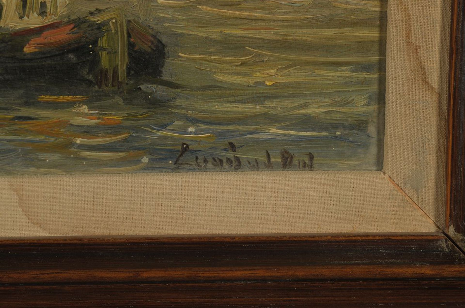 Louis van der Pol, 1896 Amsterdam-1982 Abconte, Hafenansicht, Öl/Holz, rechts unten signiert, ca. - Bild 2 aus 3