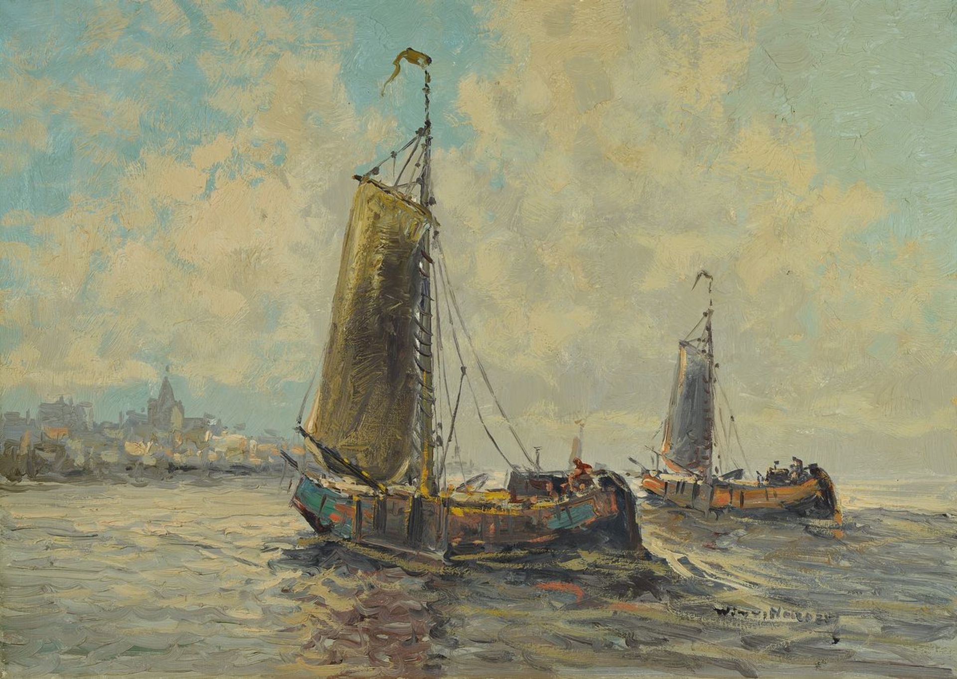 Wim van Norden, 1917-2001, Fischerboote vor der Küste, Öl/Lwd, rechts unten signiert, ca. 50x70cmWim