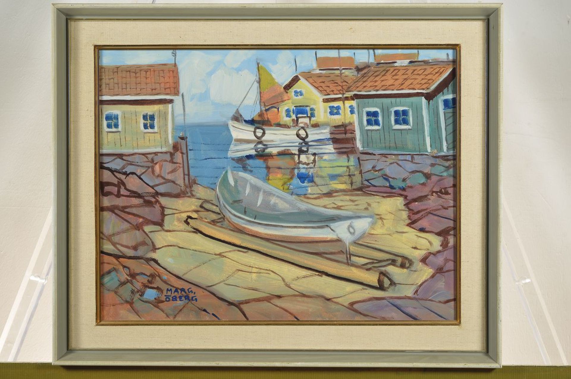 Marg Oberg, 1881-1964, Schweden, Ansicht aus Ockero, einer Insel in Südschweden, Öl/Lwd, sign., - Bild 3 aus 3