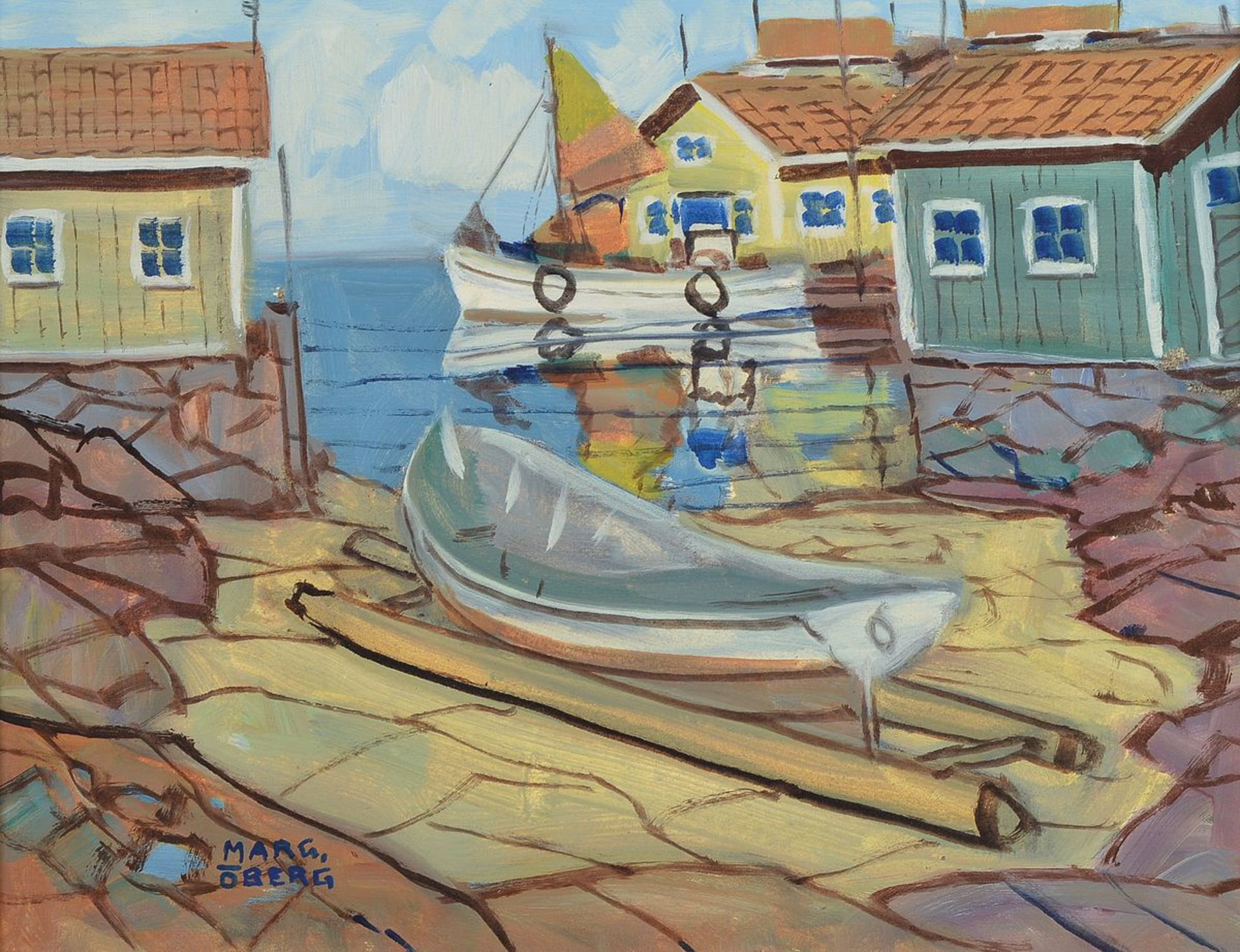 Marg Oberg, 1881-1964, Schweden, Ansicht aus Ockero, einer Insel in Südschweden, Öl/Lwd, sign.,