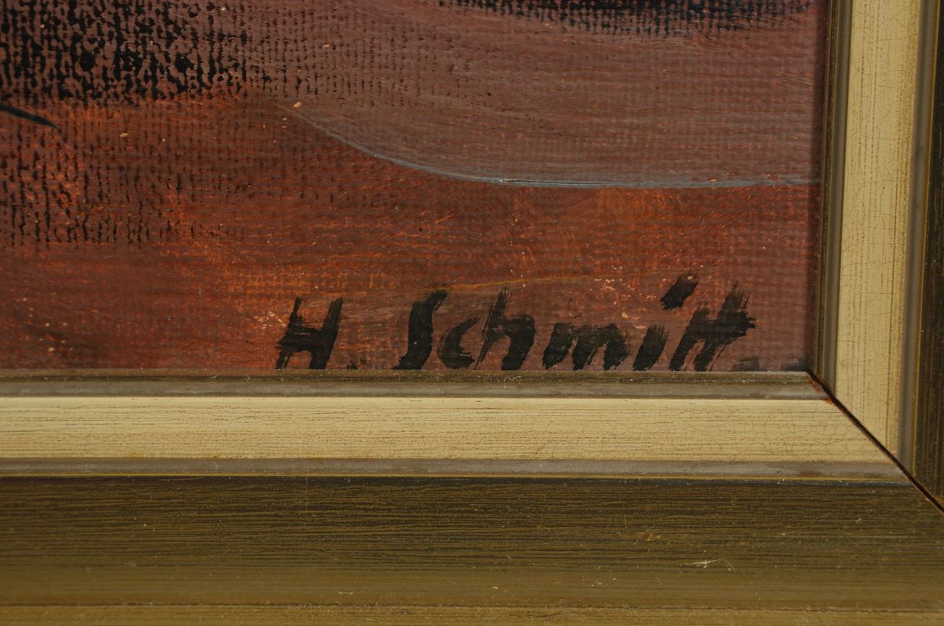 Heinrich Schmitt, Stillleben mit Dahlien und Gladiolen, Öl/Lwd/Hartfaser, rechts unten signiert, ca. - Bild 2 aus 3