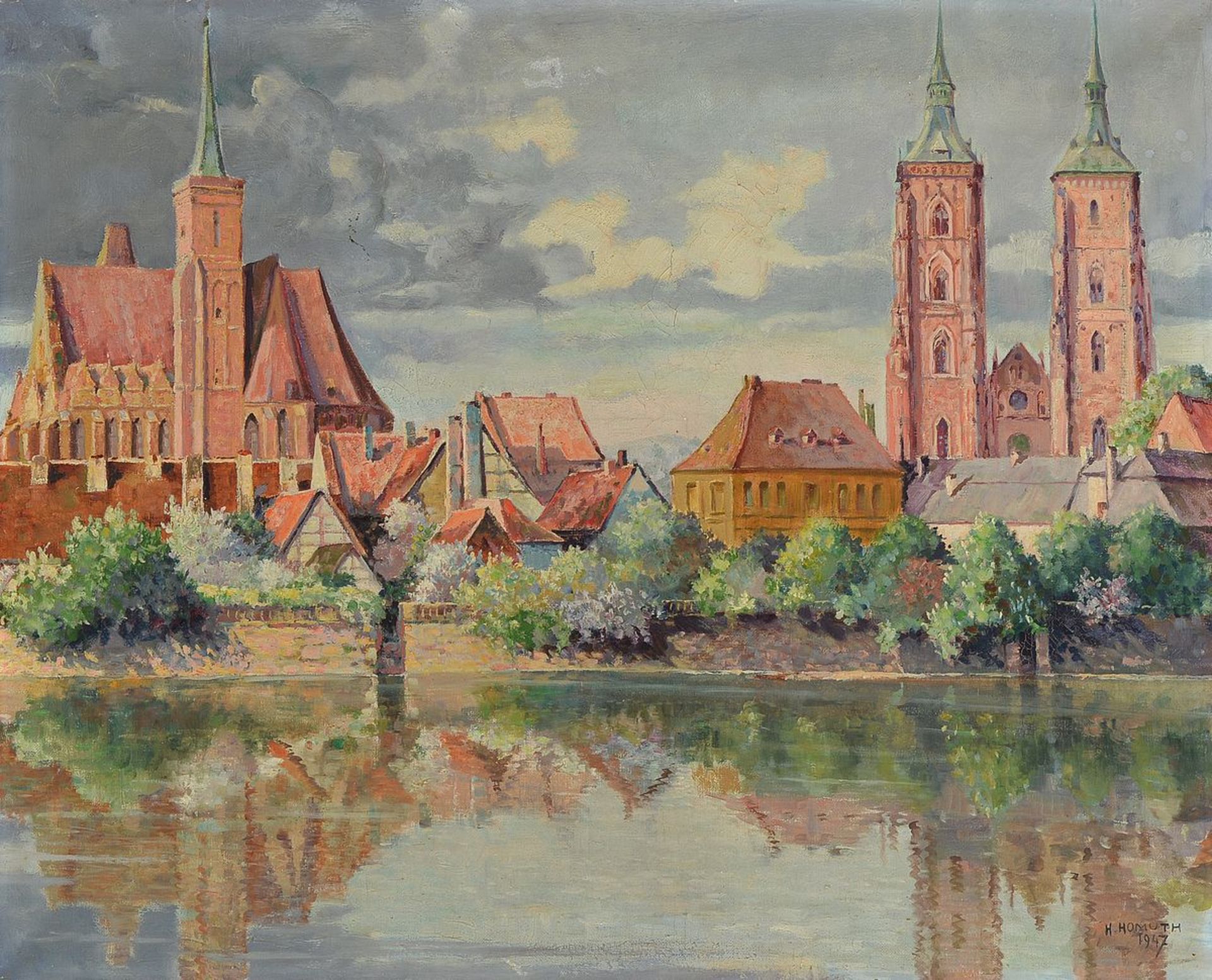 Erwin Herman Homuth, 1890-1968, Blick auf die Sandinsel in Breslau, Öl/Lwd, rechts unten signiert