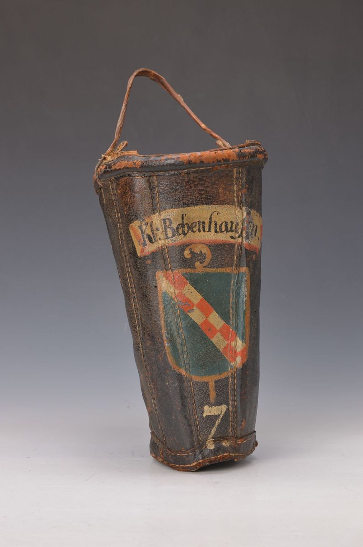 Löscheimer, deutsch, Kloster Bebenhausen, datiert 1794, Leder doppelt vernäht, mit Wappenmalerei und