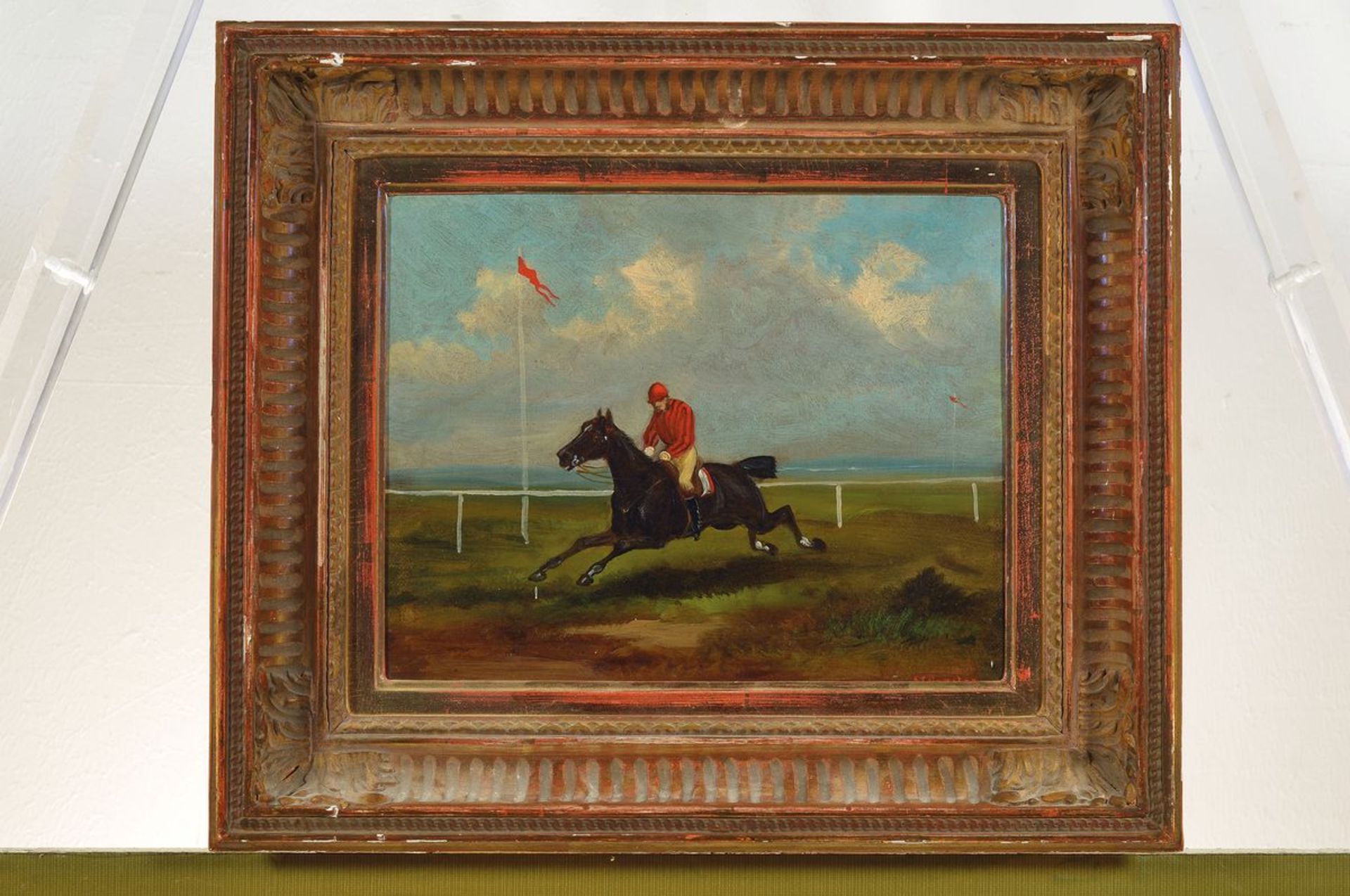 Alfred Steinacker, 1838-1914, Pferd und Jockey auf der Rennbahn, Öl/Lwd, rechts unten signiert, - Bild 2 aus 2