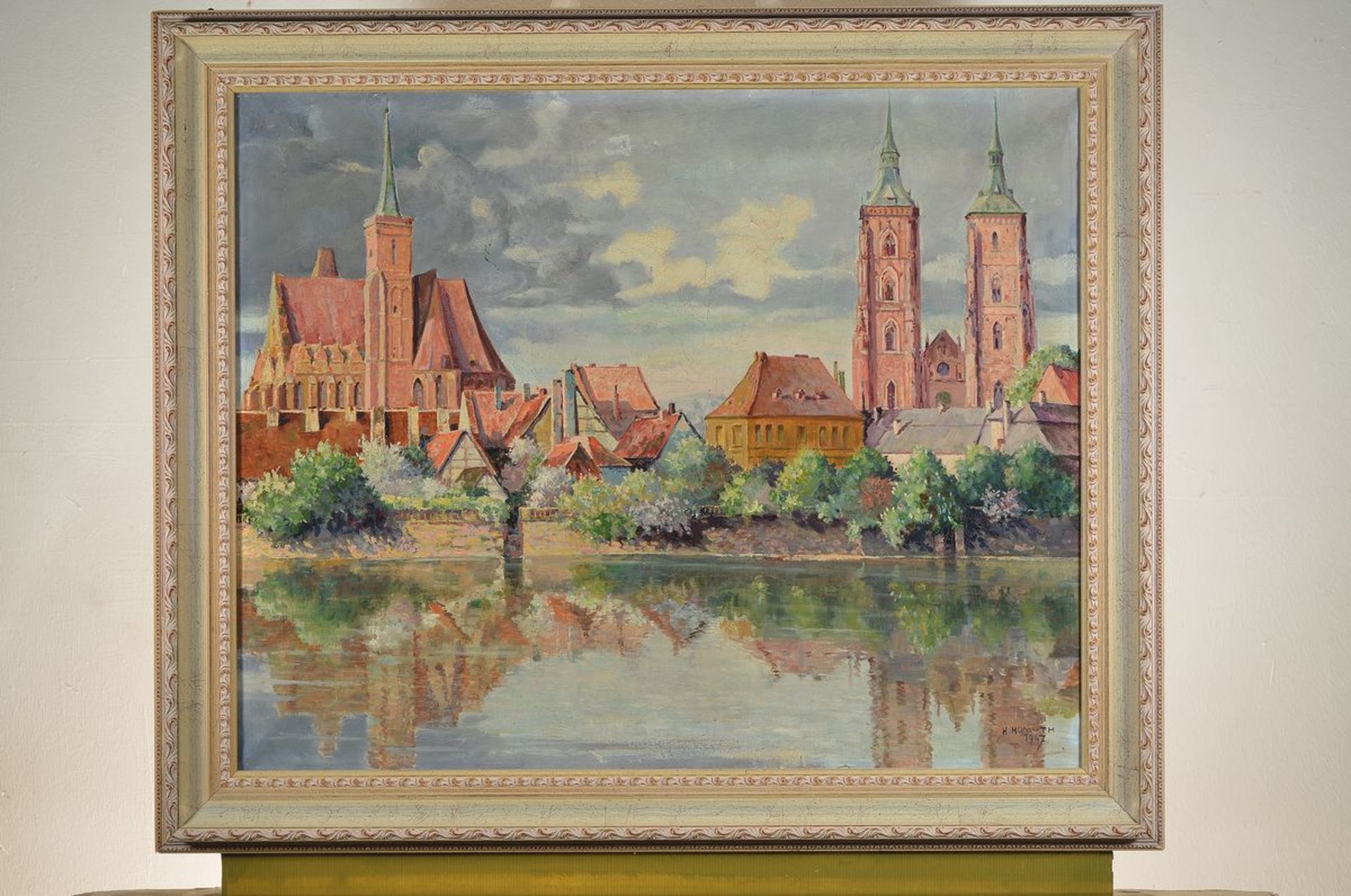 Erwin Herman Homuth, 1890-1968, Blick auf die Sandinsel in Breslau, Öl/Lwd, rechts unten signiert - Bild 3 aus 3