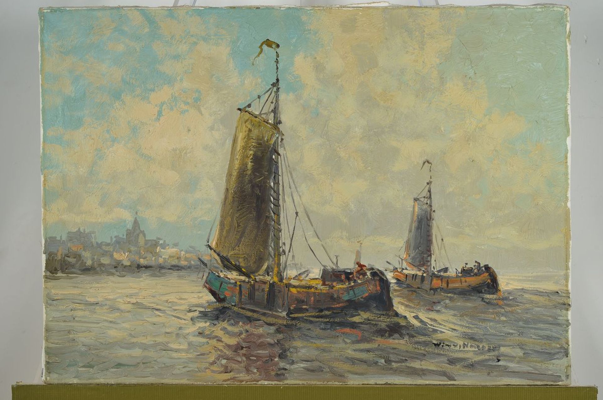 Wim van Norden, 1917-2001, Fischerboote vor der Küste, Öl/Lwd, rechts unten signiert, ca. 50x70cmWim - Image 3 of 3