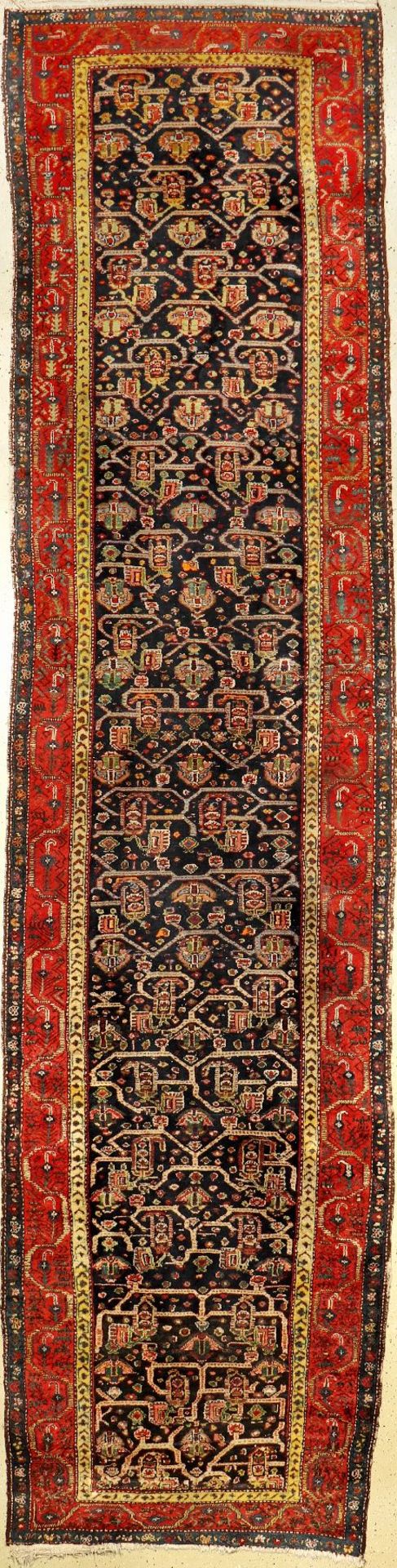 Seltener Hamadan alt, Persien, Galerie, um 1920, Wolle auf Baumwolle, ca. 470 x 113 cm, Naturfarben,