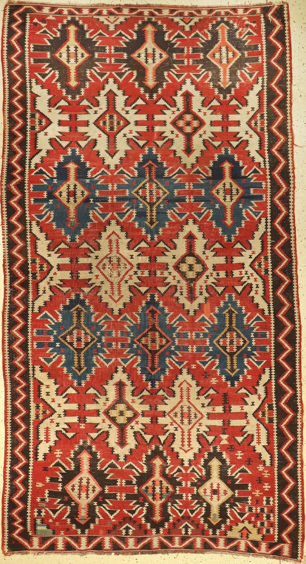 Kuba Kelim antik, Kaukasus, Ende 19.Jhd., Wolle auf Wolle, ca. 324 x 171 cm, klassischesMuster, EHZ: