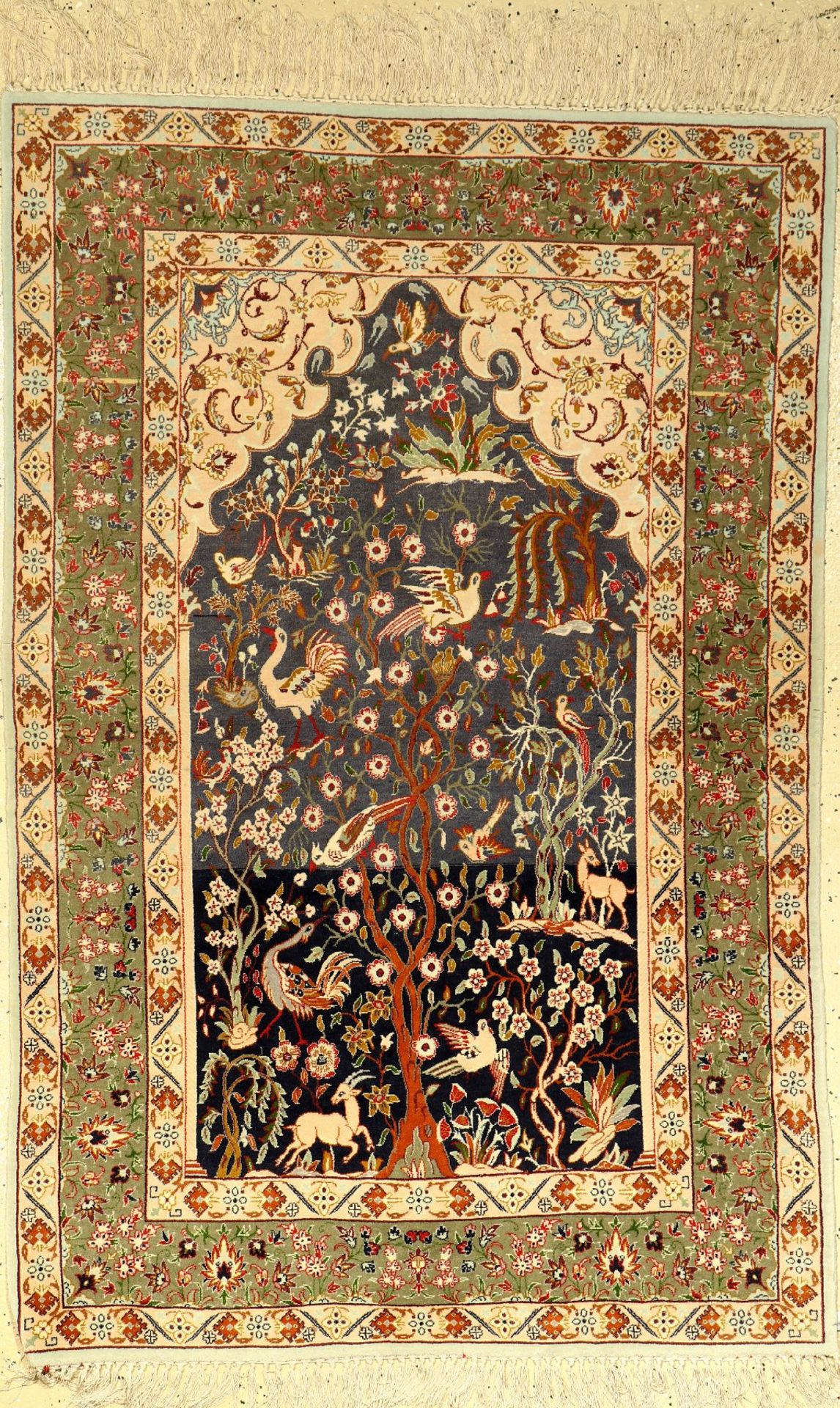 Esfahan alt, Persien, ca. 40 Jahre, Korkwolle auf Seide, ca. 164 x 107 cm, EHZ: 2-3 (Abrasch,