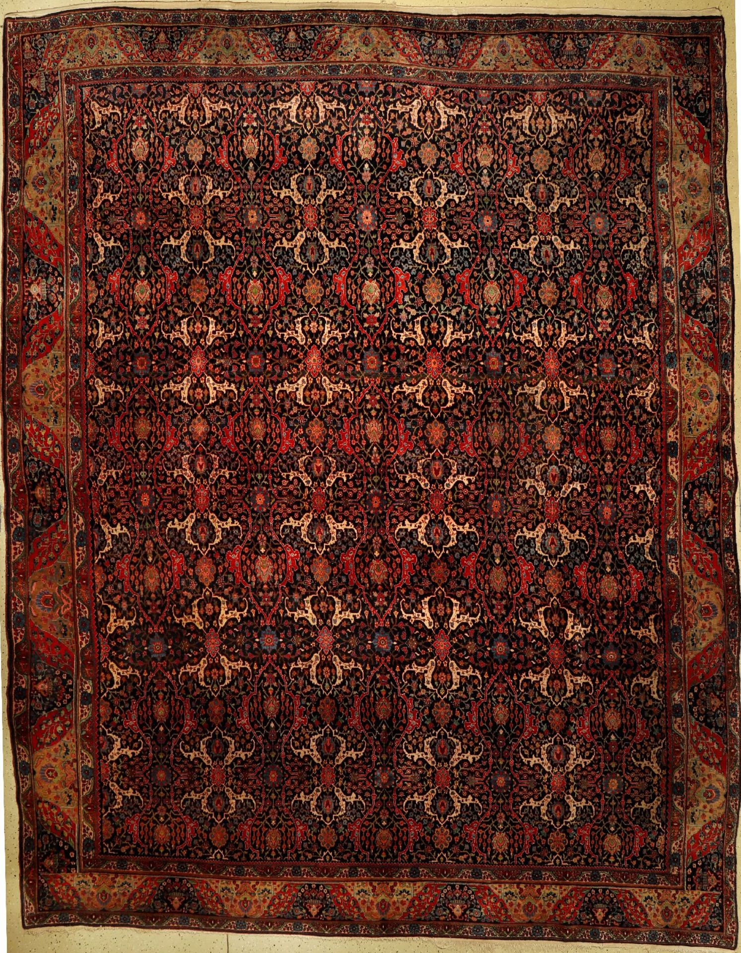 Seltener Bidjar alt, Persien, (Arabesken Design), um 1940, Wolle auf Baumwolle, ca. 435x 340 cm,