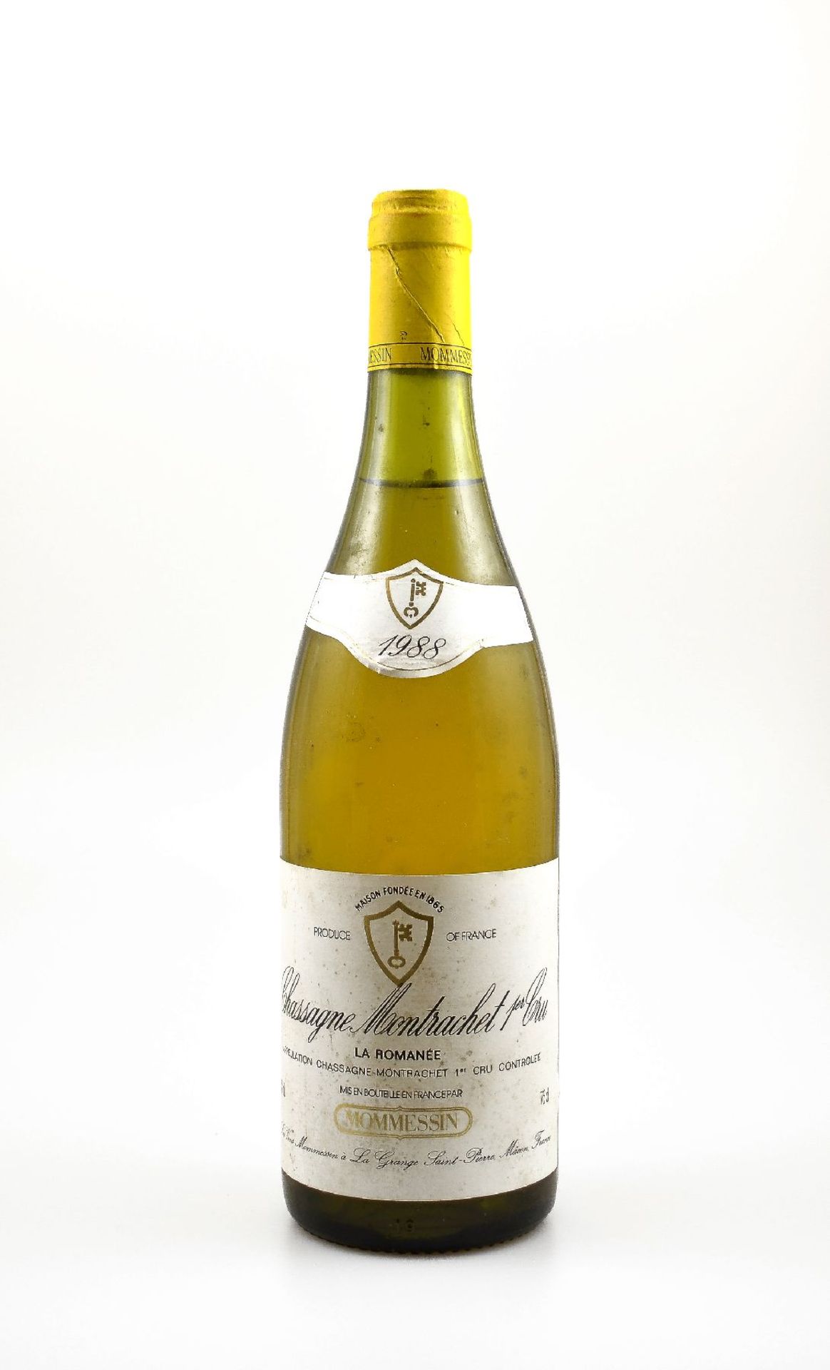 1 bottle 1988 Chassagne Montrachet La Romanee , Mommessin, approx 75 cl, 13 % Vol., distance between