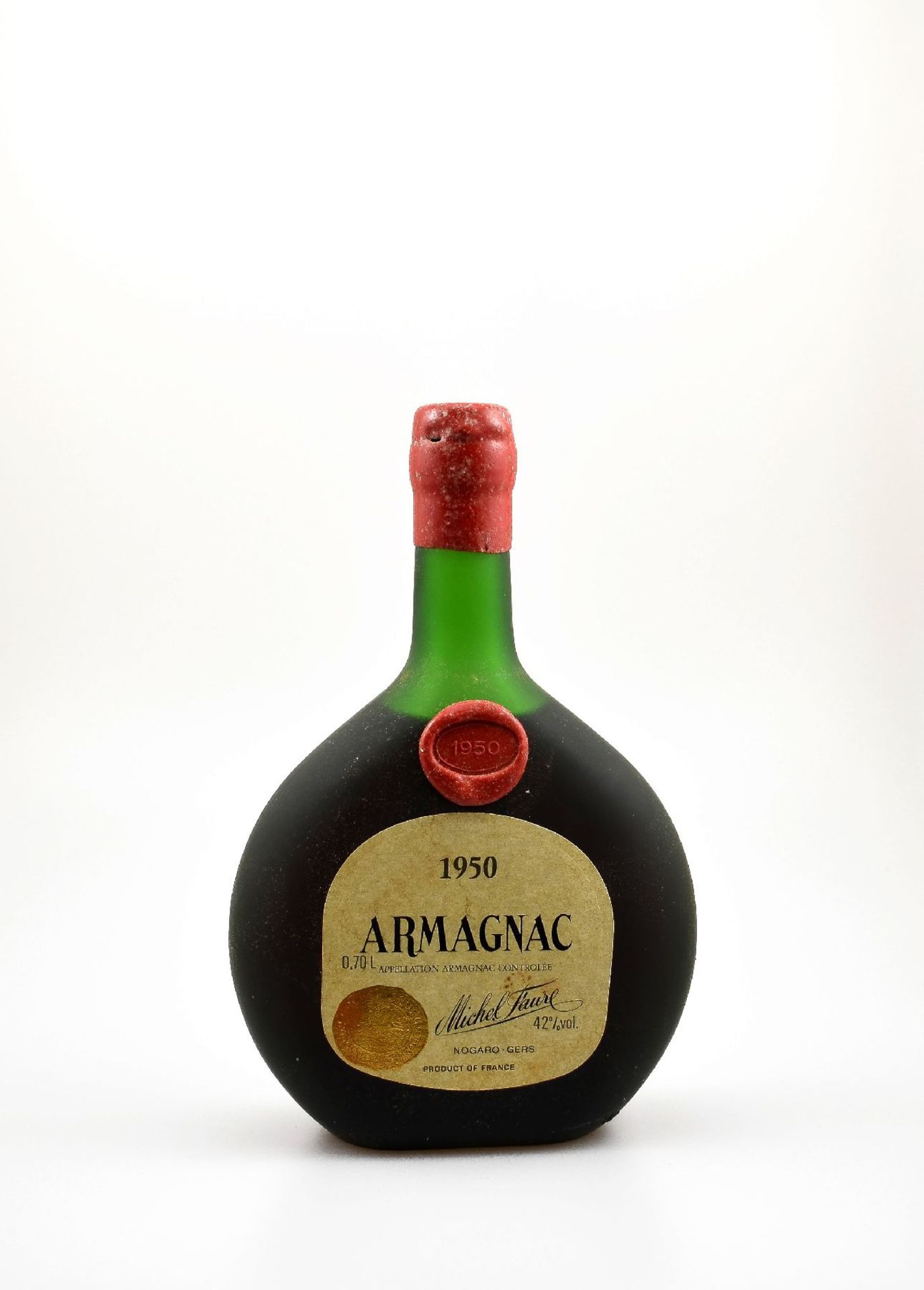 1 bottle 1950 Armagnac, approx 70 cl, 42 % Vol., distance between capsule and Armagnac: approx 5 cm,
