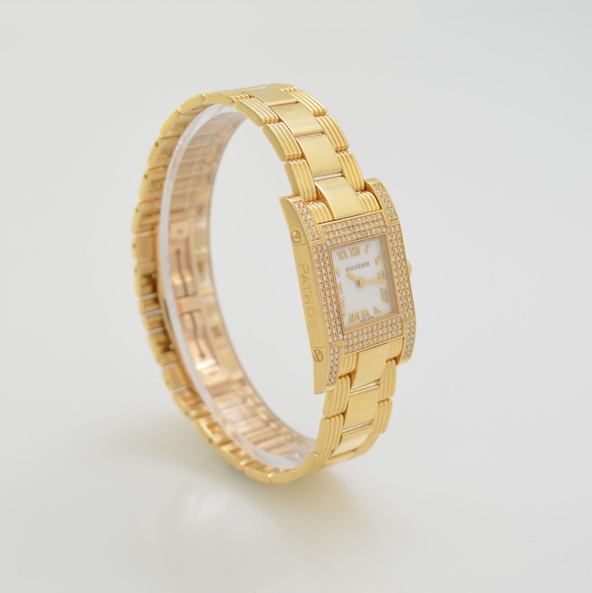 BUCHERER 18k yellow gold diamond set ladies wristwatch, Switzerland around 2000, quartz, bracelet - Bild 4 aus 7