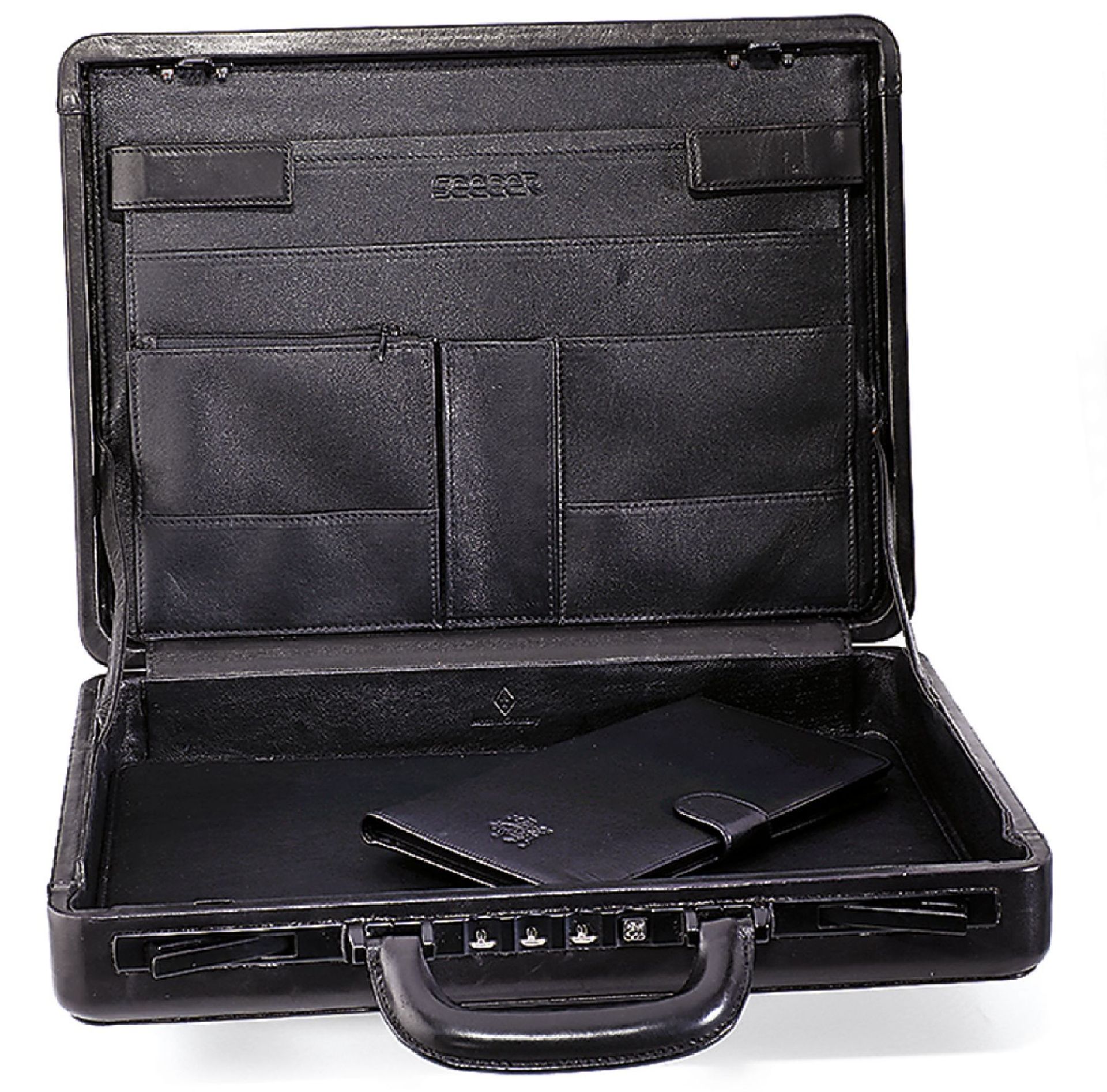 SEEGER attache case and wallet, finest black lamb nappa , one handle, combination locks, inside - Bild 2 aus 2