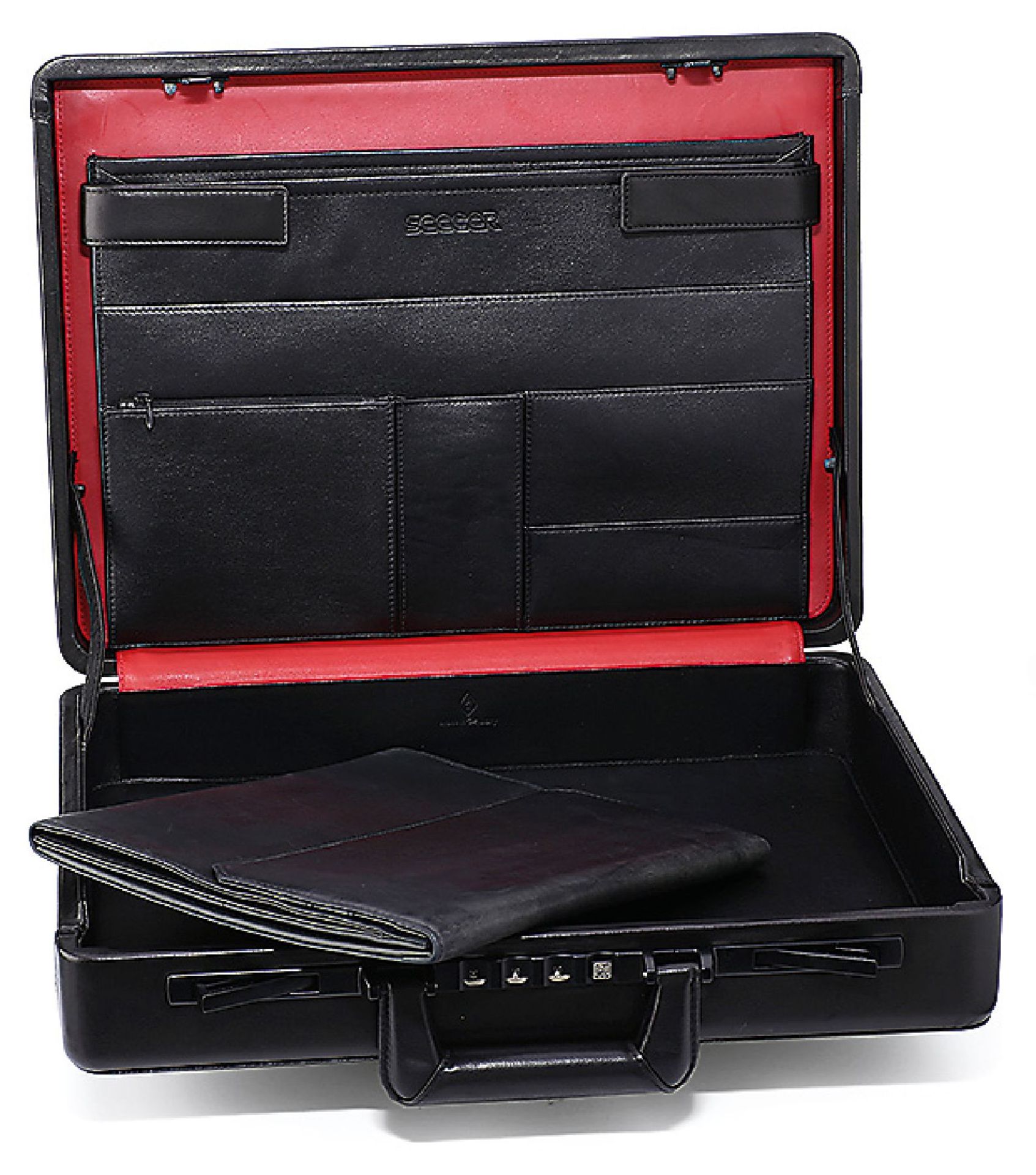 SEEGER attache case and documents folder , finest, black lamb nappa, suitcase with handle, - Bild 2 aus 4