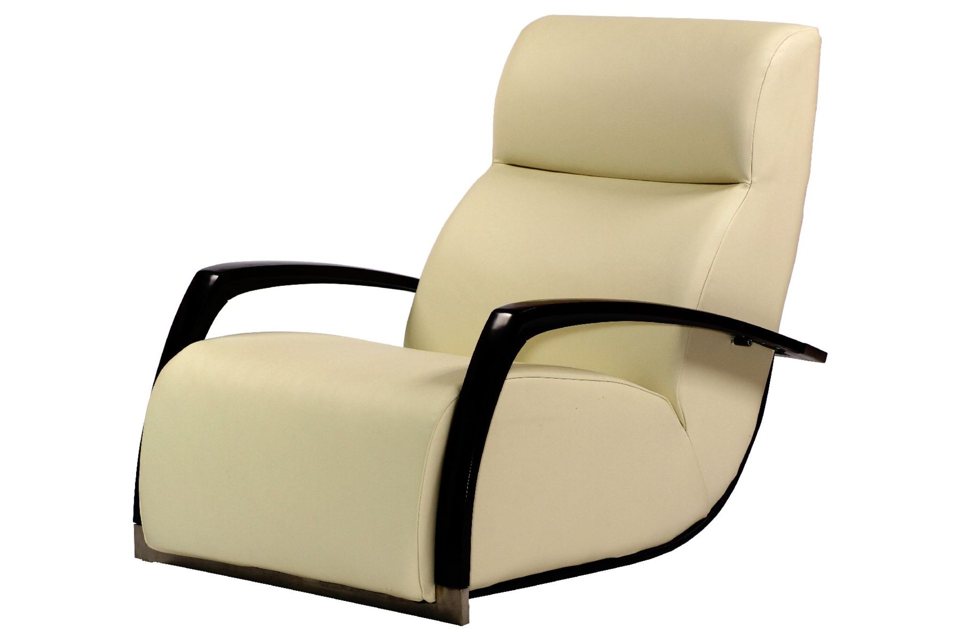 Relax Armchair, "Mantellassi", made in Italy, corpus wood, cream leather of best quality, armrests