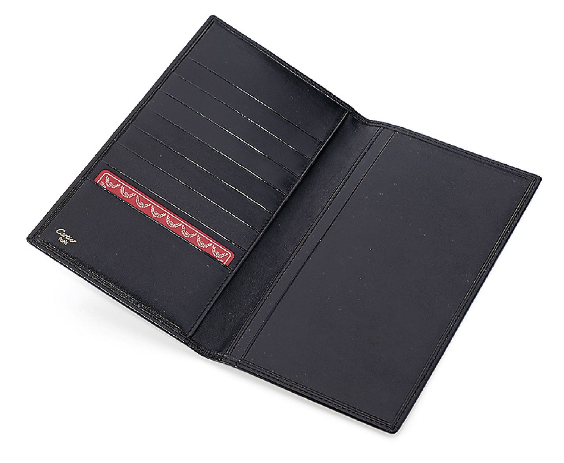 Must de CARTIER wallet , fine, black leather, Cartieremblem gilded, 7 card pockets,3 slot pockets - Bild 2 aus 3