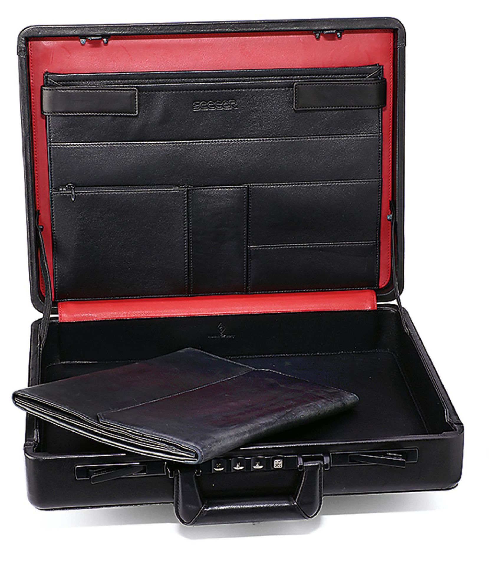 SEEGER attache case and documents folder , finest, black lamb nappa, suitcase with handle,