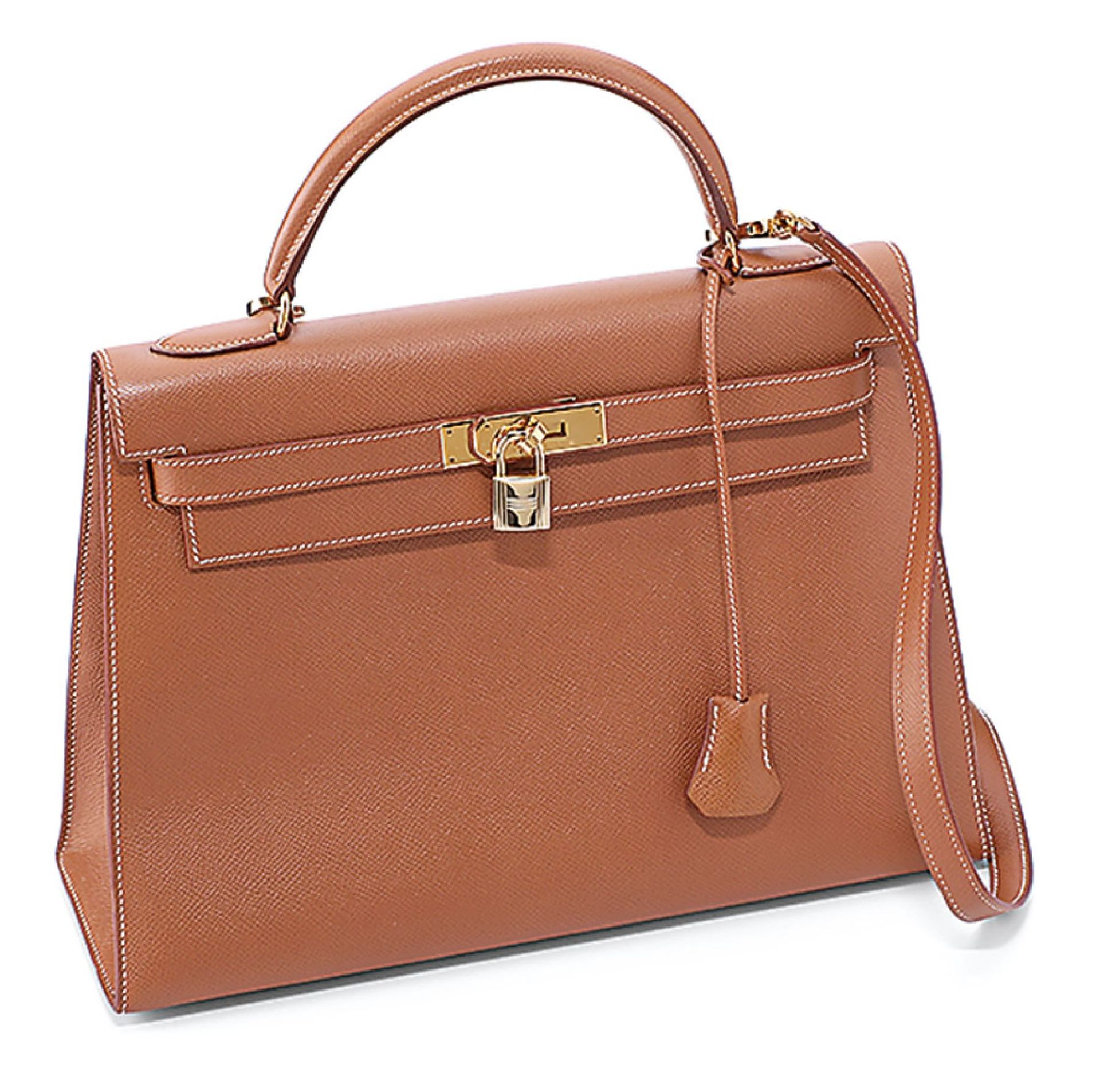 HERMES KELLY Bag 32, "Petit Sac Haut a Courroies" , from 1997, cognac colord Courchevel/calf