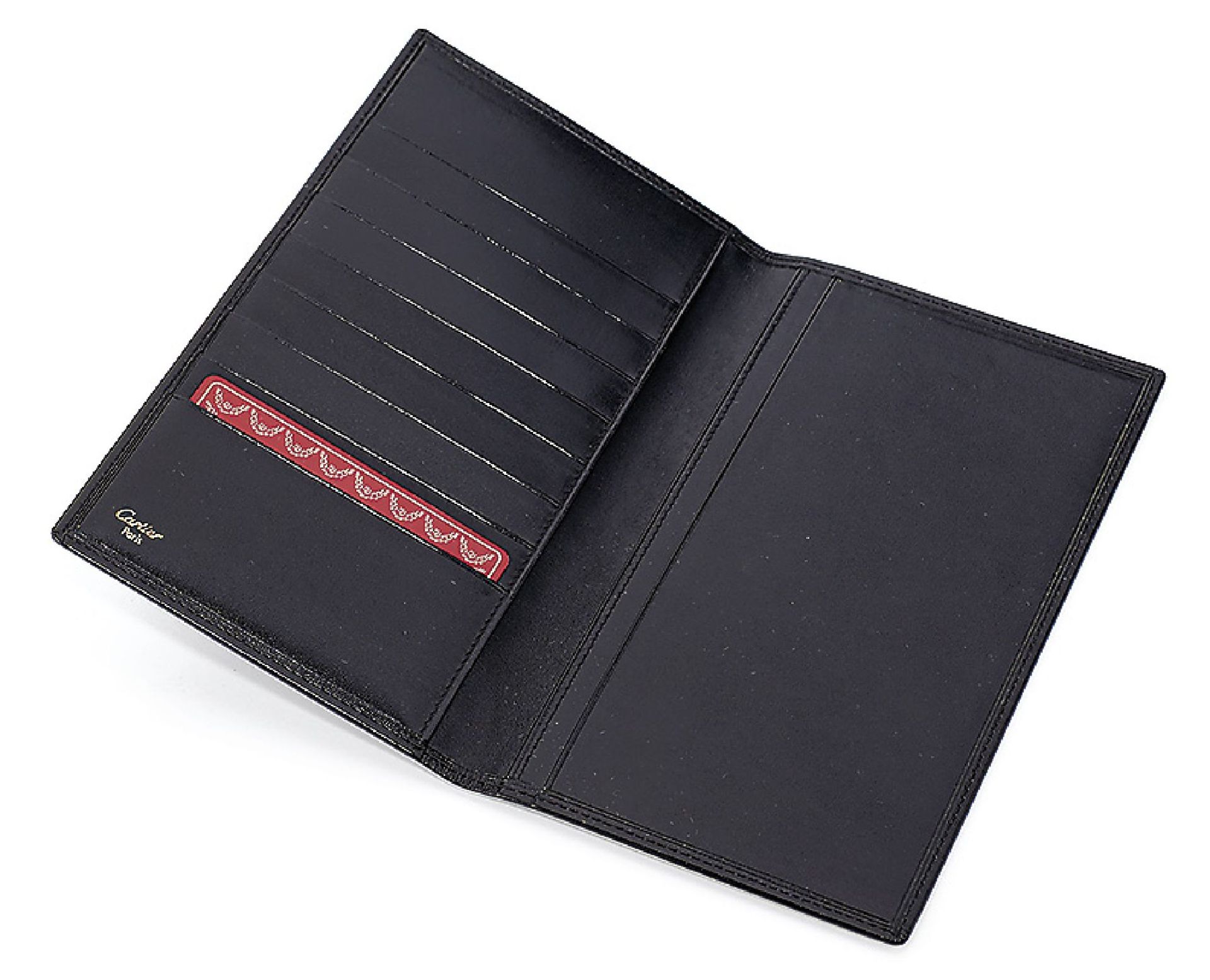 Must de CARTIER wallet , fine, black leather, Cartieremblem gilded, 7 card pockets,3 slot pockets - Bild 3 aus 3