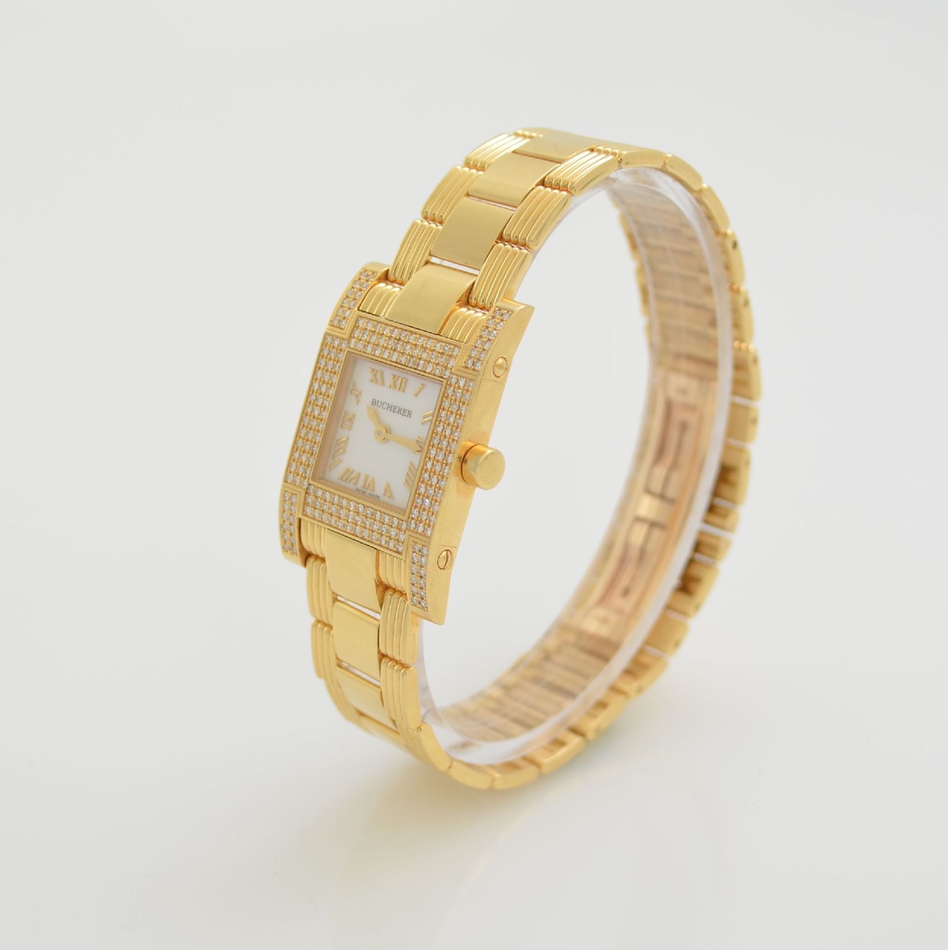 BUCHERER 18k yellow gold diamond set ladies wristwatch, Switzerland around 2000, quartz, bracelet - Bild 3 aus 7