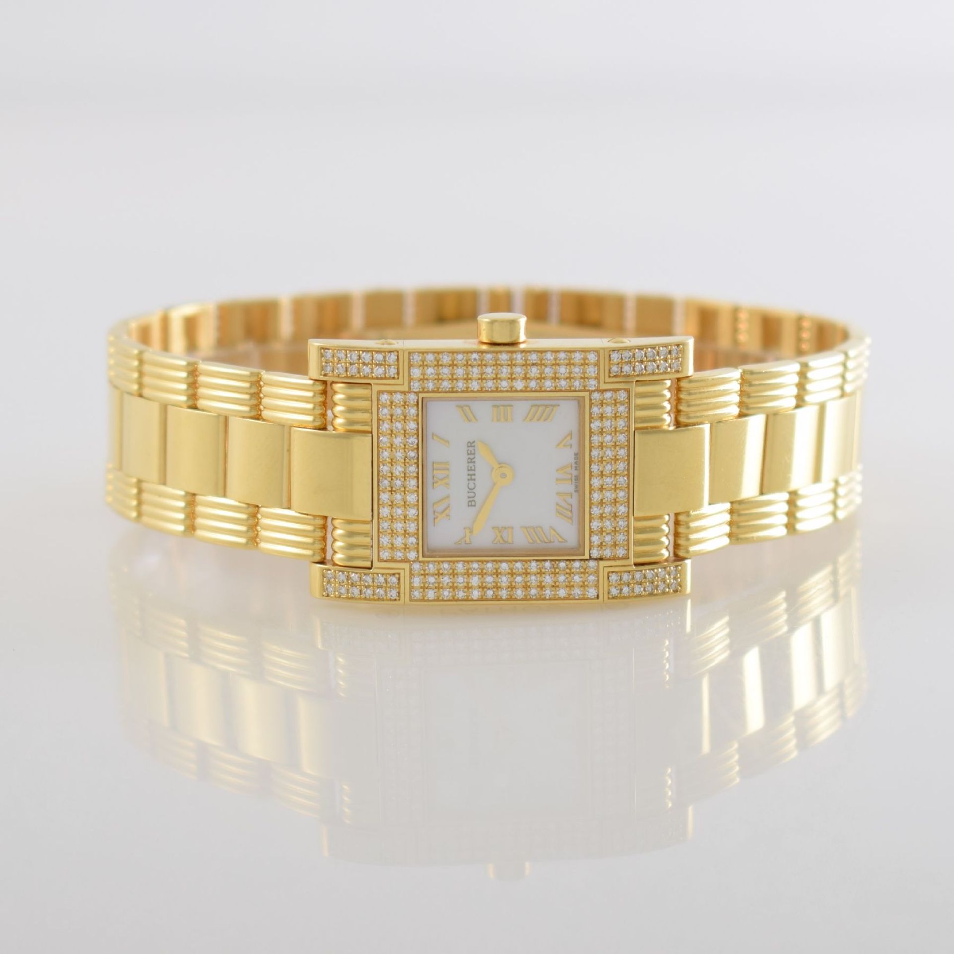 BUCHERER 18k yellow gold diamond set ladies wristwatch, Switzerland around 2000, quartz, bracelet