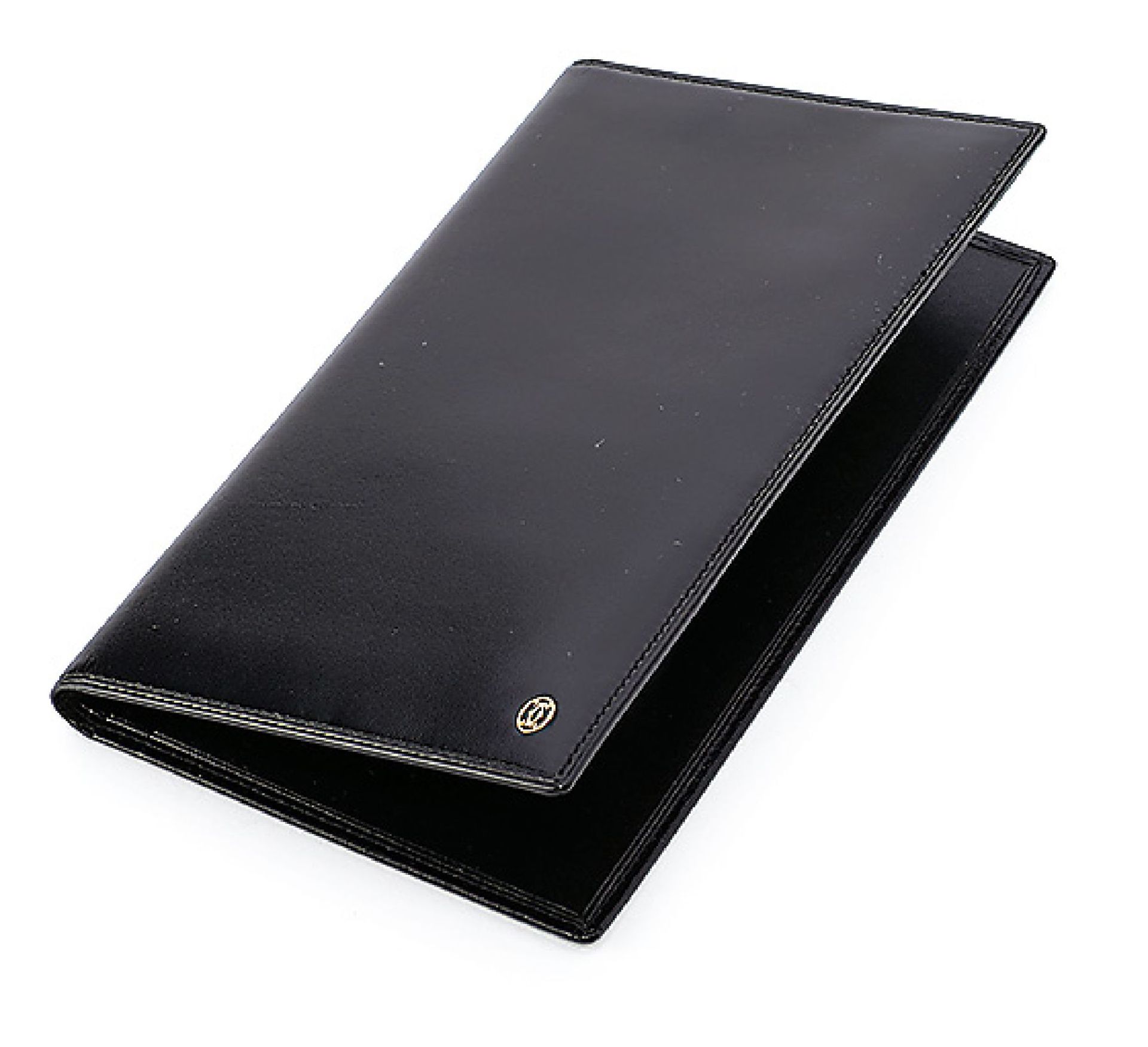 Must de CARTIER wallet , fine, black leather, Cartieremblem gilded, 7 card pockets,3 slot pockets