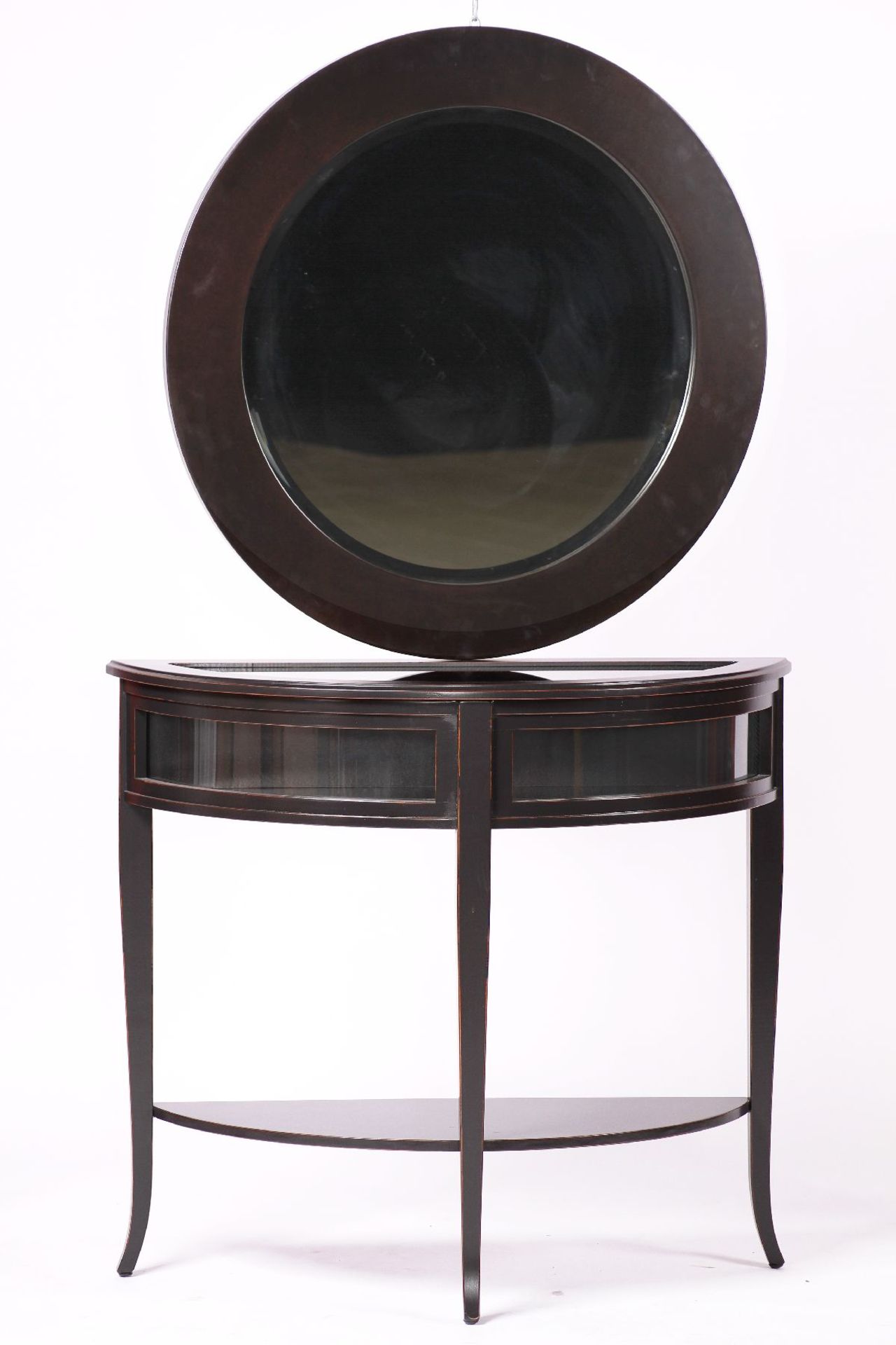 Half Moon Showcase, incl. Mirror, black, mirror faceted, showcase with display case, cover can be