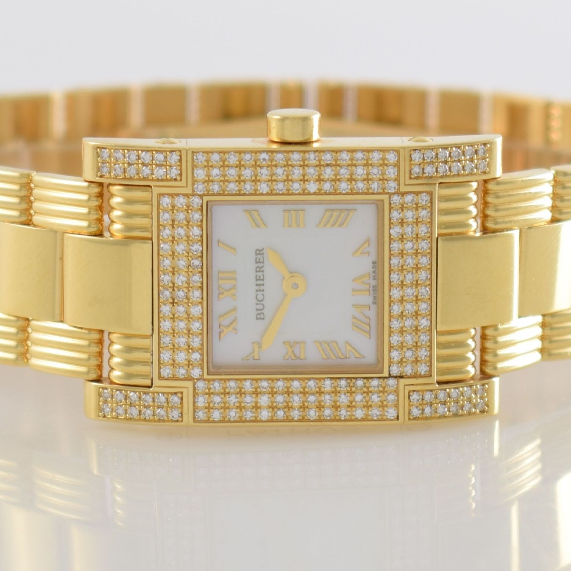 BUCHERER 18k yellow gold diamond set ladies wristwatch, Switzerland around 2000, quartz, bracelet - Bild 2 aus 7