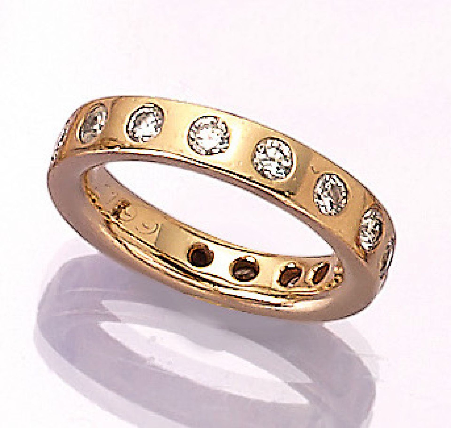 Solid 18 kt gold memoryring with brilliants , YG 750/000, brilliants total approx. 1.50 ct