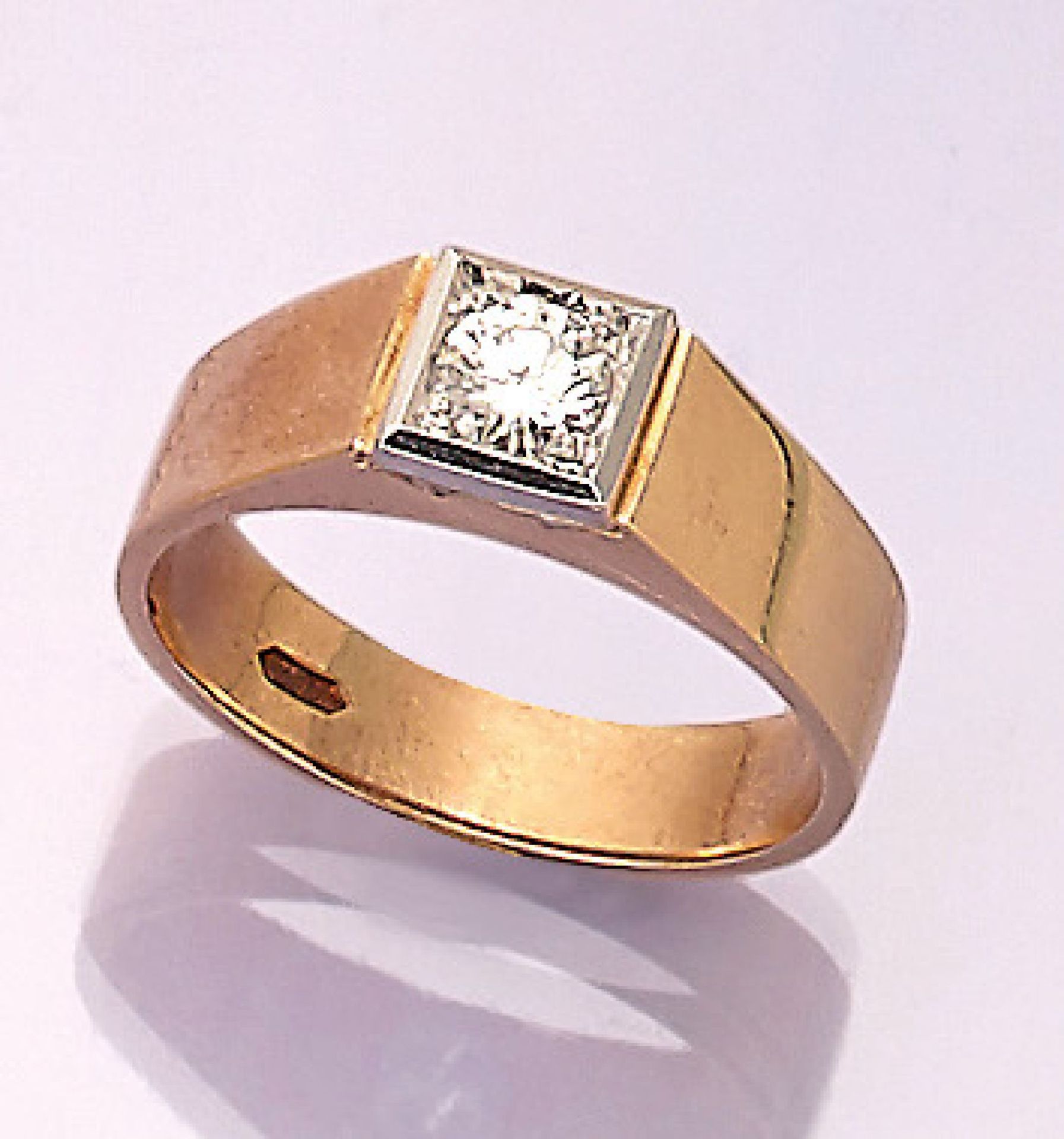 14 kt gold ring with brilliant , YG/WG 585/ 000, brilliant approx. 0.44 ct Wesselton/if (