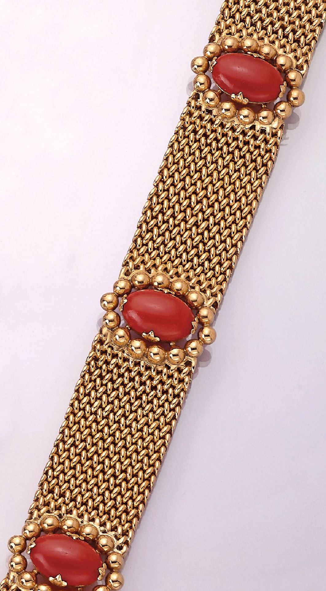 18 kt gold bracelet with coral cabochons , Spain, Rose-G 750/000, manufacturer's brand J.Roca, 3