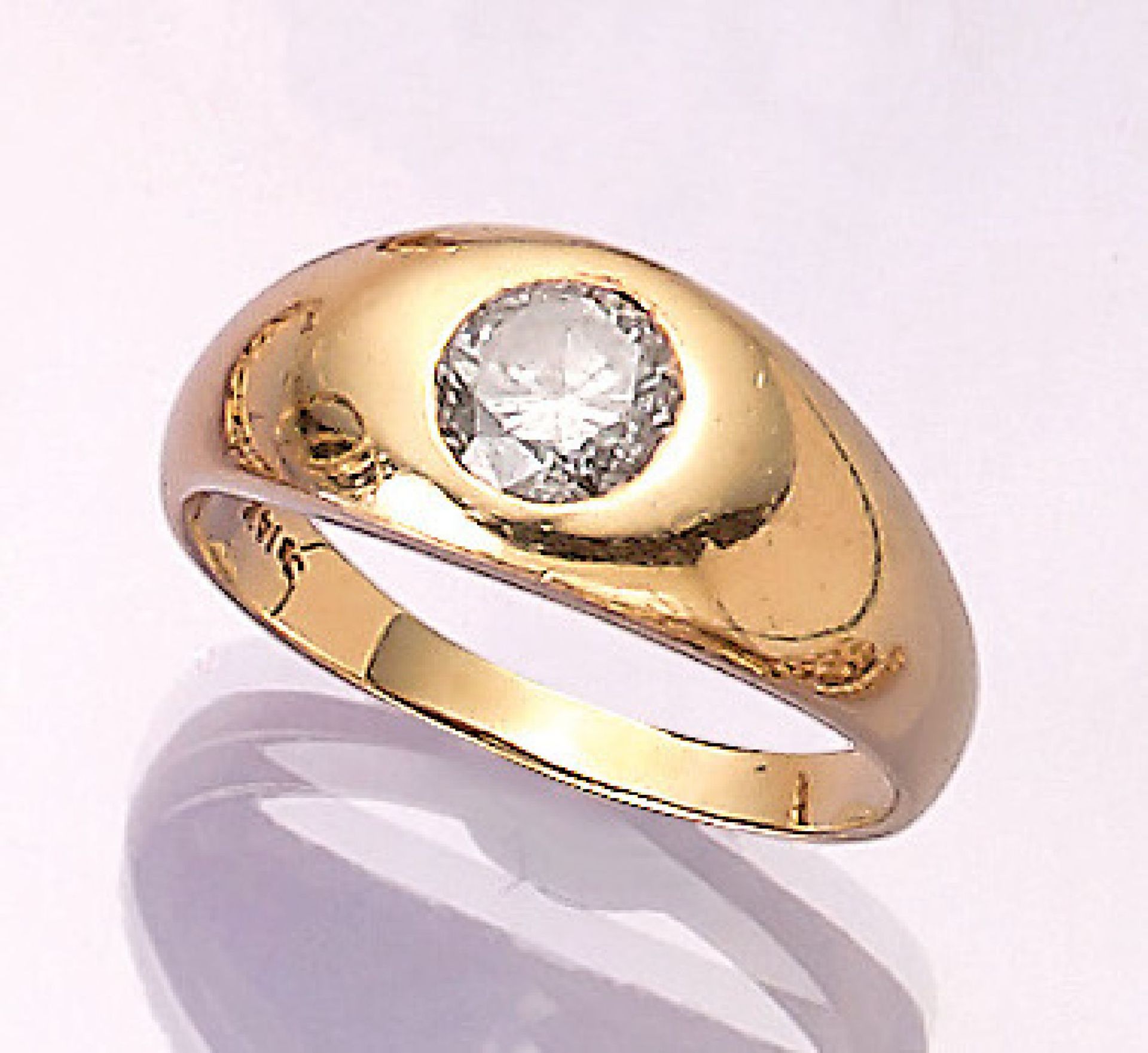 14 kt gold ring with brilliant , YG 585/000,brilliant approx. 1.20 ct Crystal/p 1, ringsize 62,