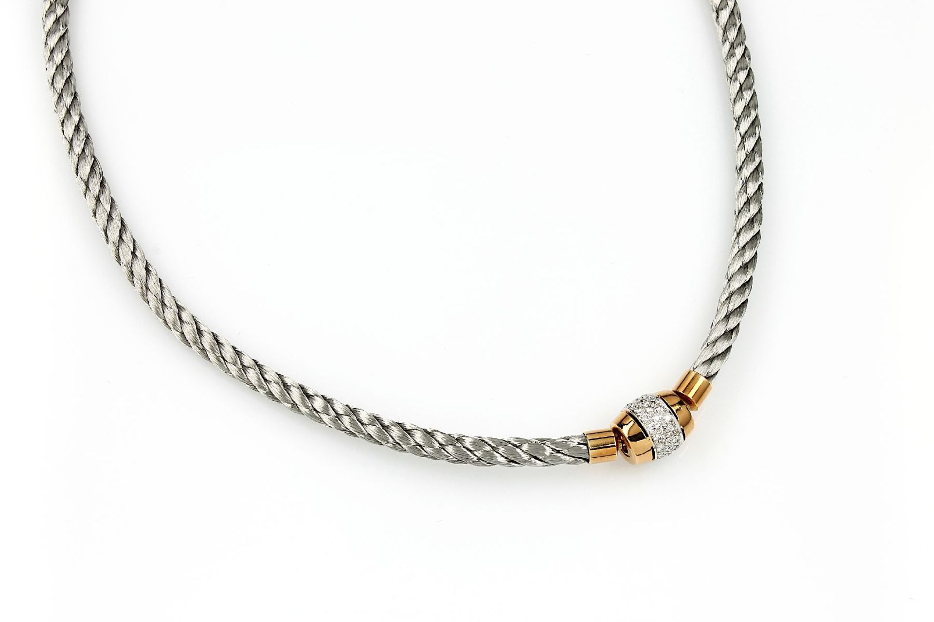 Necklace with brilliants, stainless steel and RG 750/000 , steel necklace in cord design, bayonete