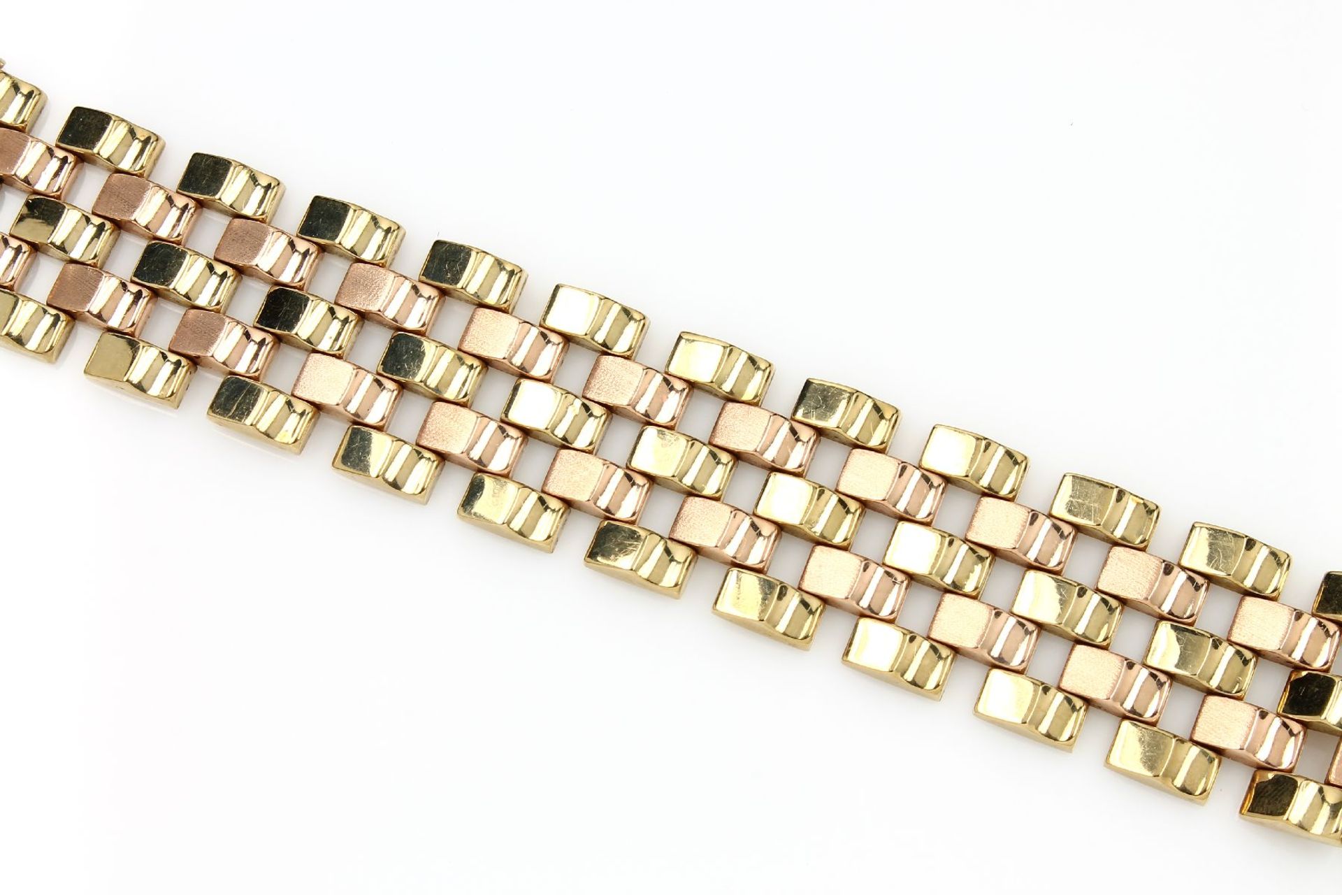 14 kt gold bracelet, approx. 42.3 g , YG/RG 585/000, movable, l. approx. 17.5 cm, case lock with 2