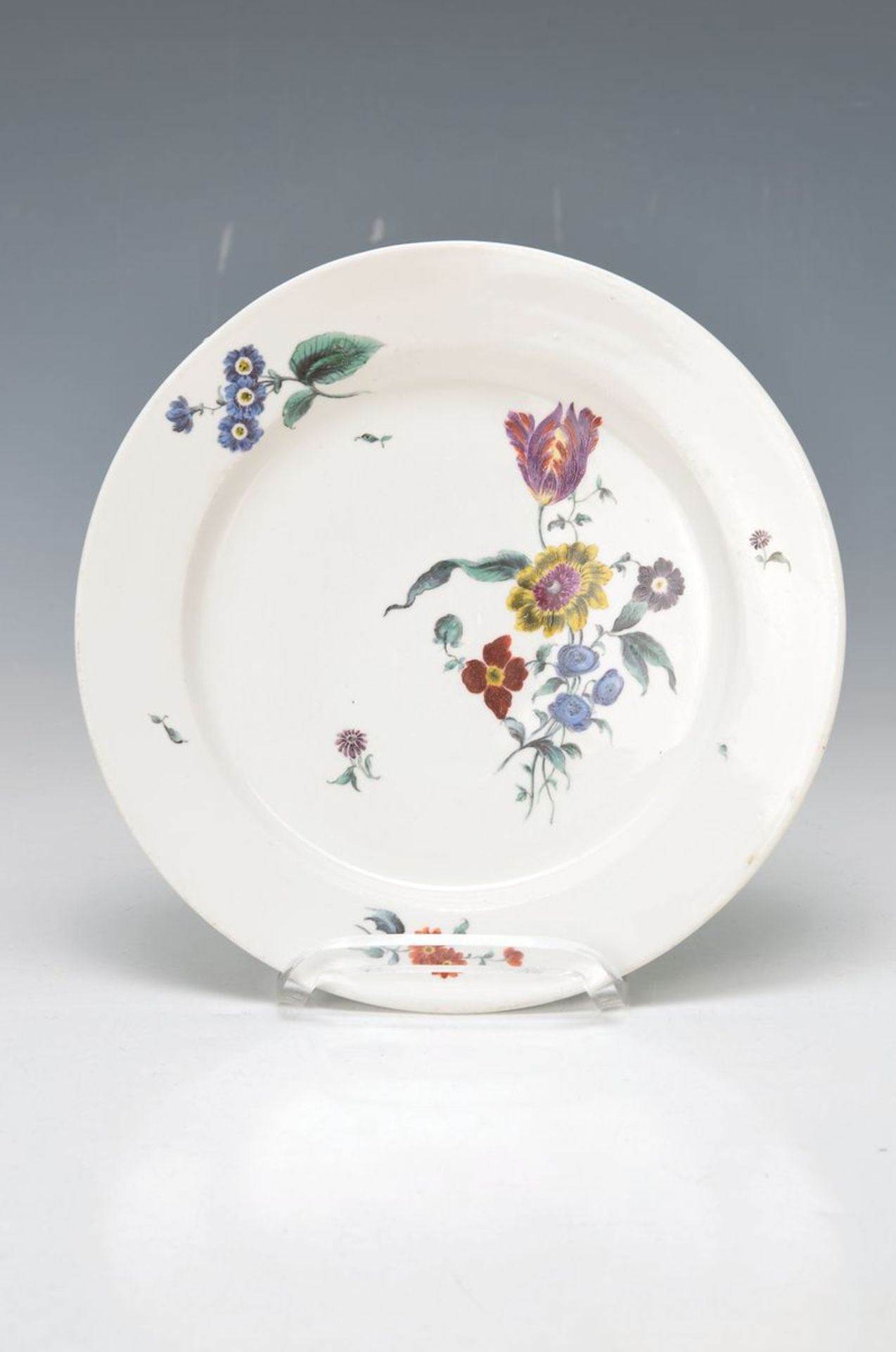 plate, Frankenthal, around 1756, flower painting, slightly rest. on the edge, D. approx. 21 cm