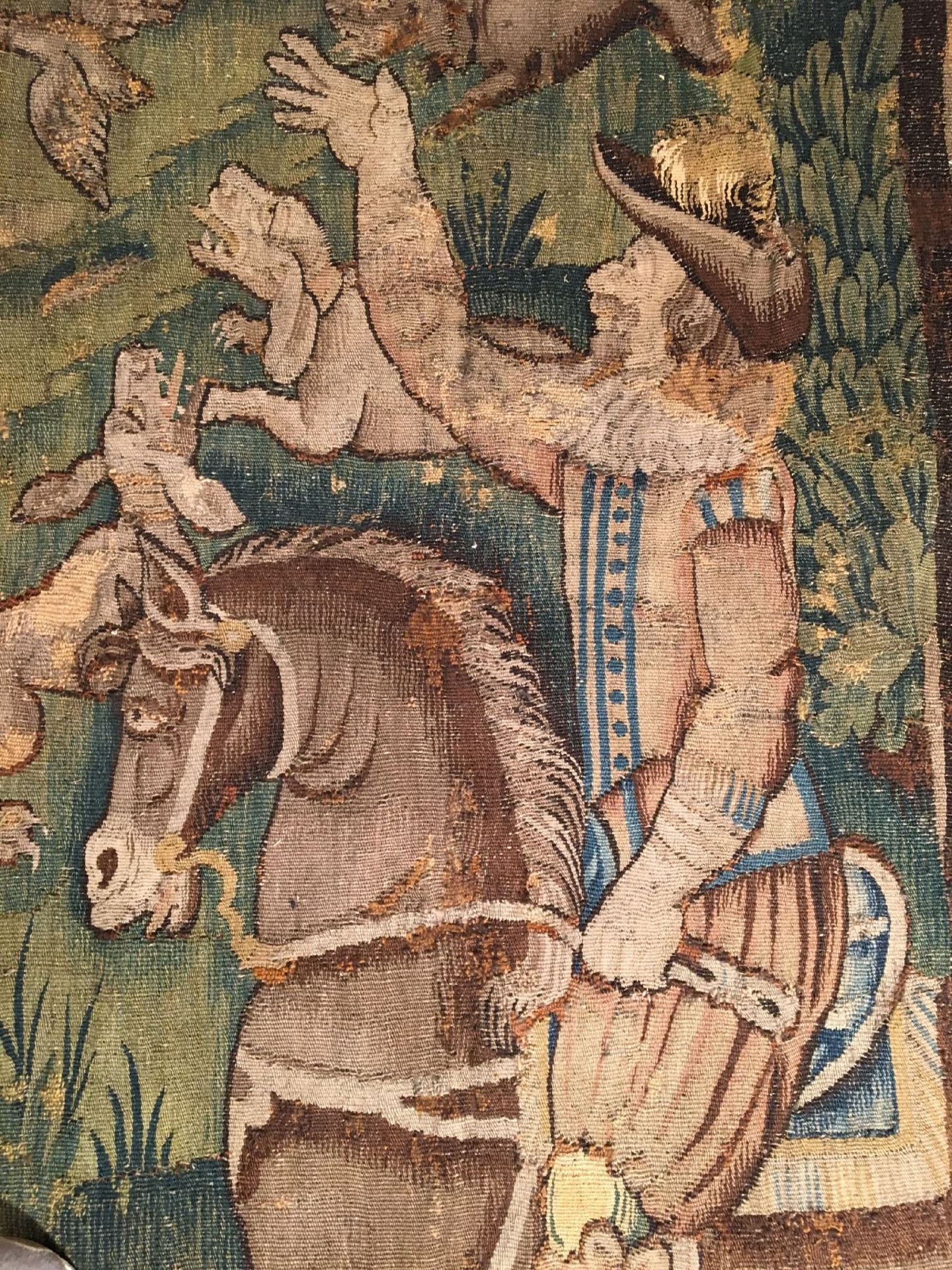Flämische "Tapisserie" antik (Mittelalterliche Waldszene), Flandern, um 1600, Wolle mit Seide. - Bild 10 aus 10