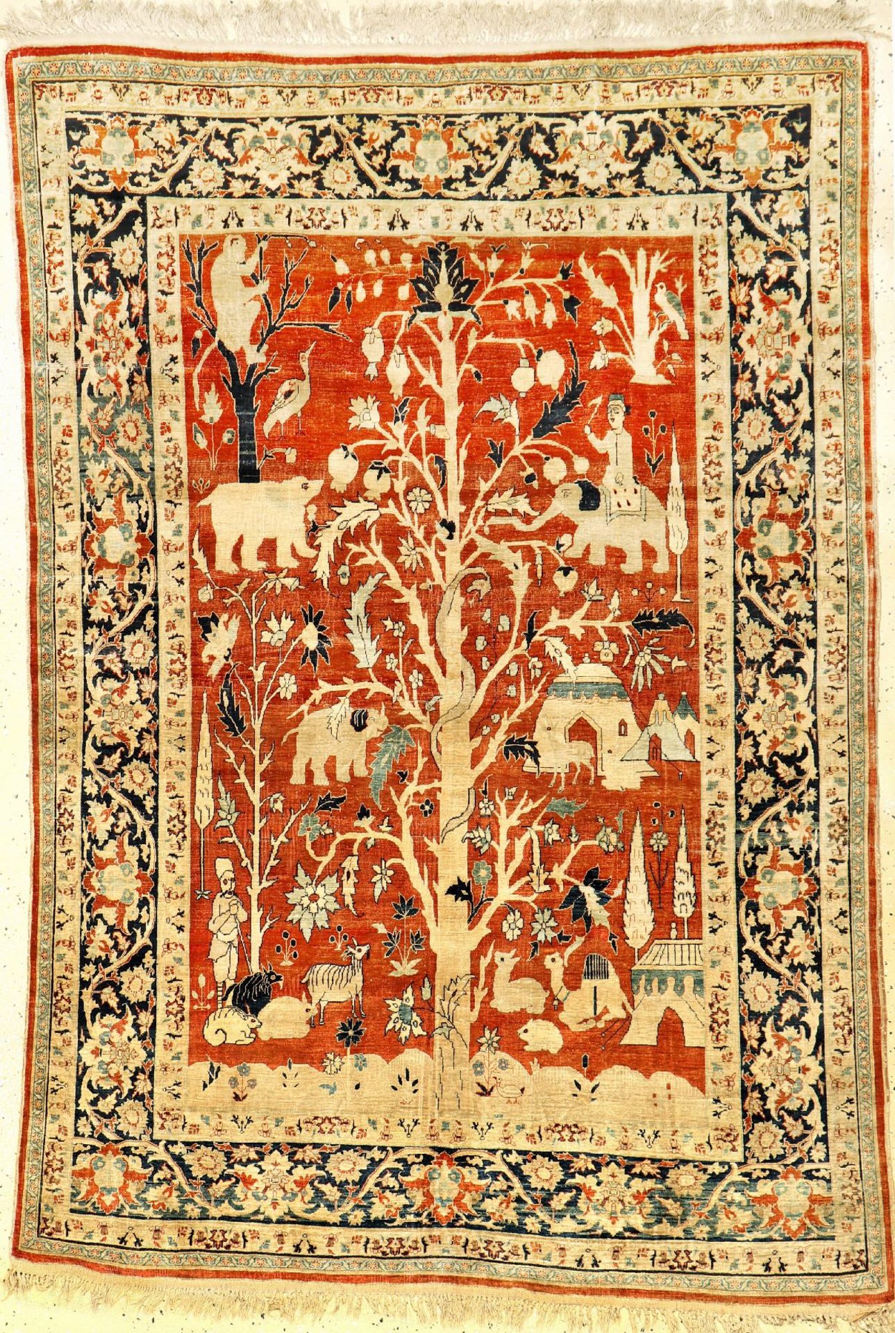 Feiner Seiden Heriz antik (Tree Of Life), Nordwestpersien, 19.Jhd., reine Naturseide. Dieser seltene