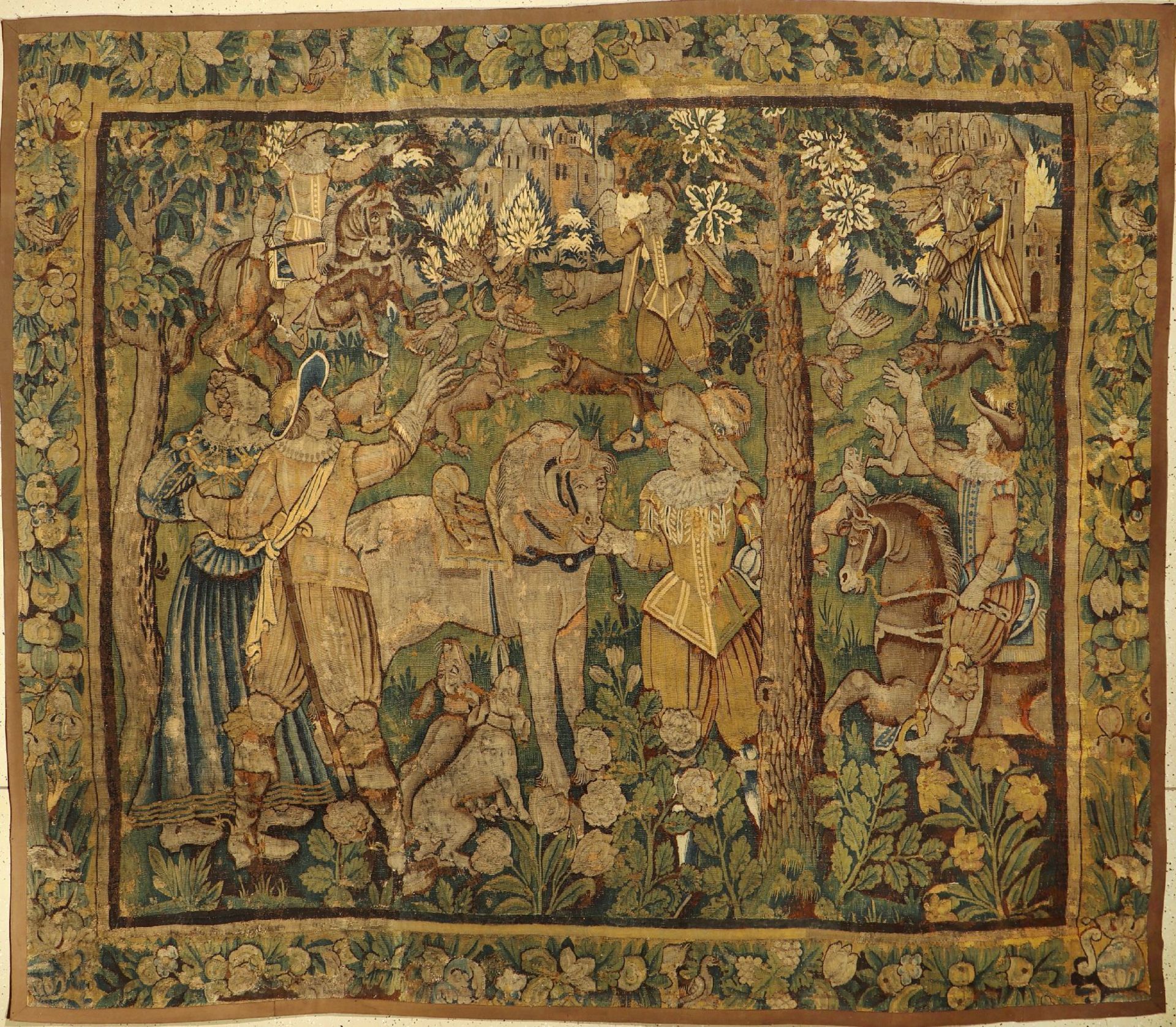 Flämische "Tapisserie" antik (Mittelalterliche Waldszene), Flandern, um 1600, Wolle mit Seide.