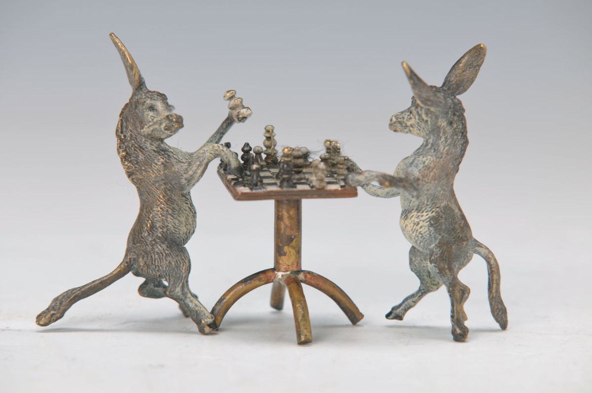 Vienna Bronze, 2.H.20.th. century, donkey playing chess, approx. H. 6 cm