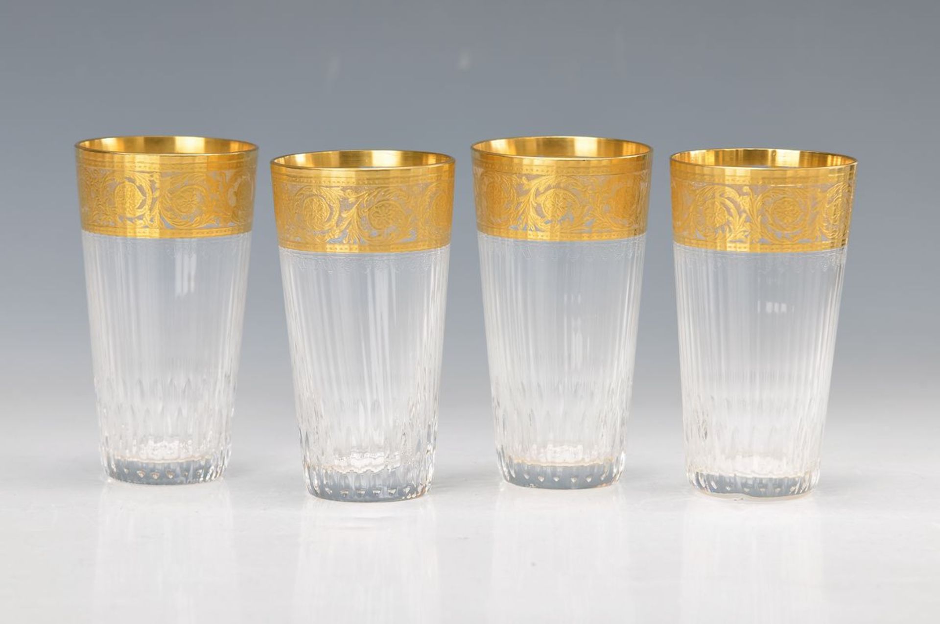 Six beakers, Thistle, Saint Louis, crystal glass, gold decoration, H. 10.5 cm