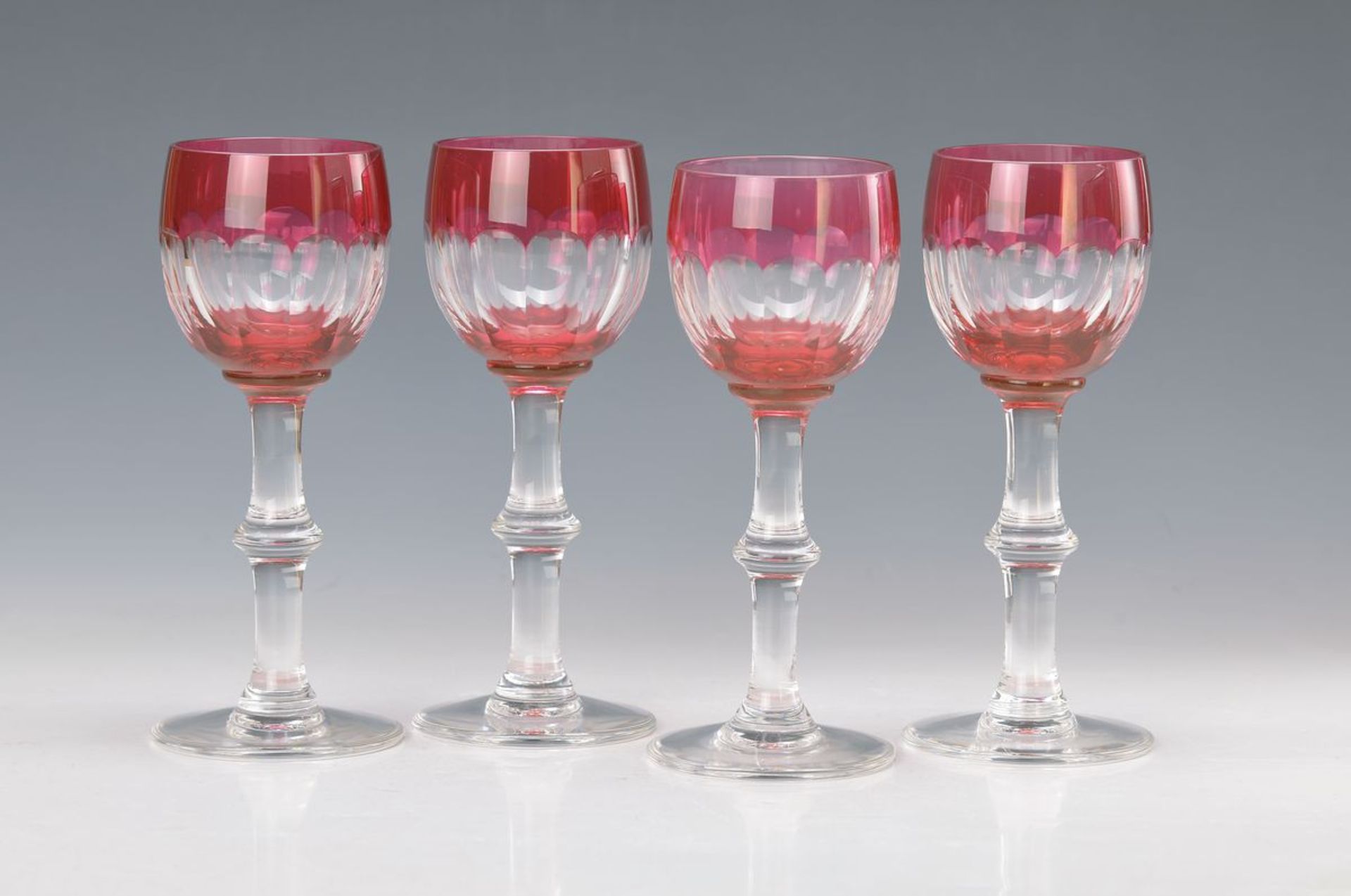 Four wine rummer, Saint Louis, crystal glass, red overlay, polished and cut, H. approx. 18 cm