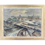 Jan Sluiters Jr. (1914-2005), stationsplein in de winter, gesigneerd r.o. -75 x 100 cm-