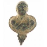 A Roman bronze man's bust (emperor?), vessel mount (ca. 4.5 cm.)