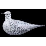 Blankglazen vogel met wit golvend decor, ontwerp Oiva Toikka, voor Iittala, gelimiteerde uitgave,
