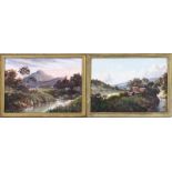 Indonesische School: Indonesisch landschap, pendant aquarel, gemonogrammeerd SKD - 26 x 36 cm -